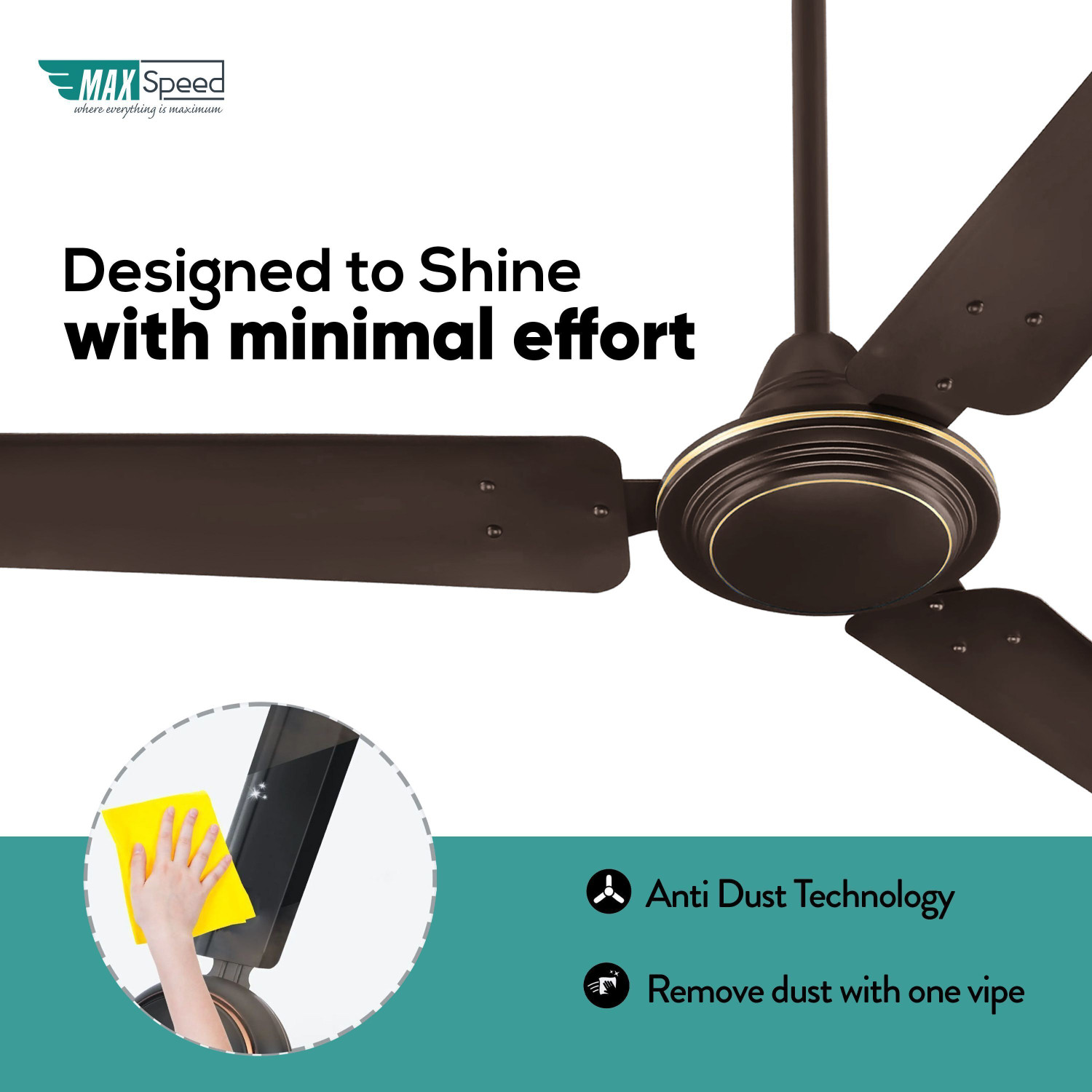 Image of Max Speed Classic | Ceiling Fan | for Small Room and Kitchen with 24 Months Warranty Anti Dust 900 mm Ceiling Fan