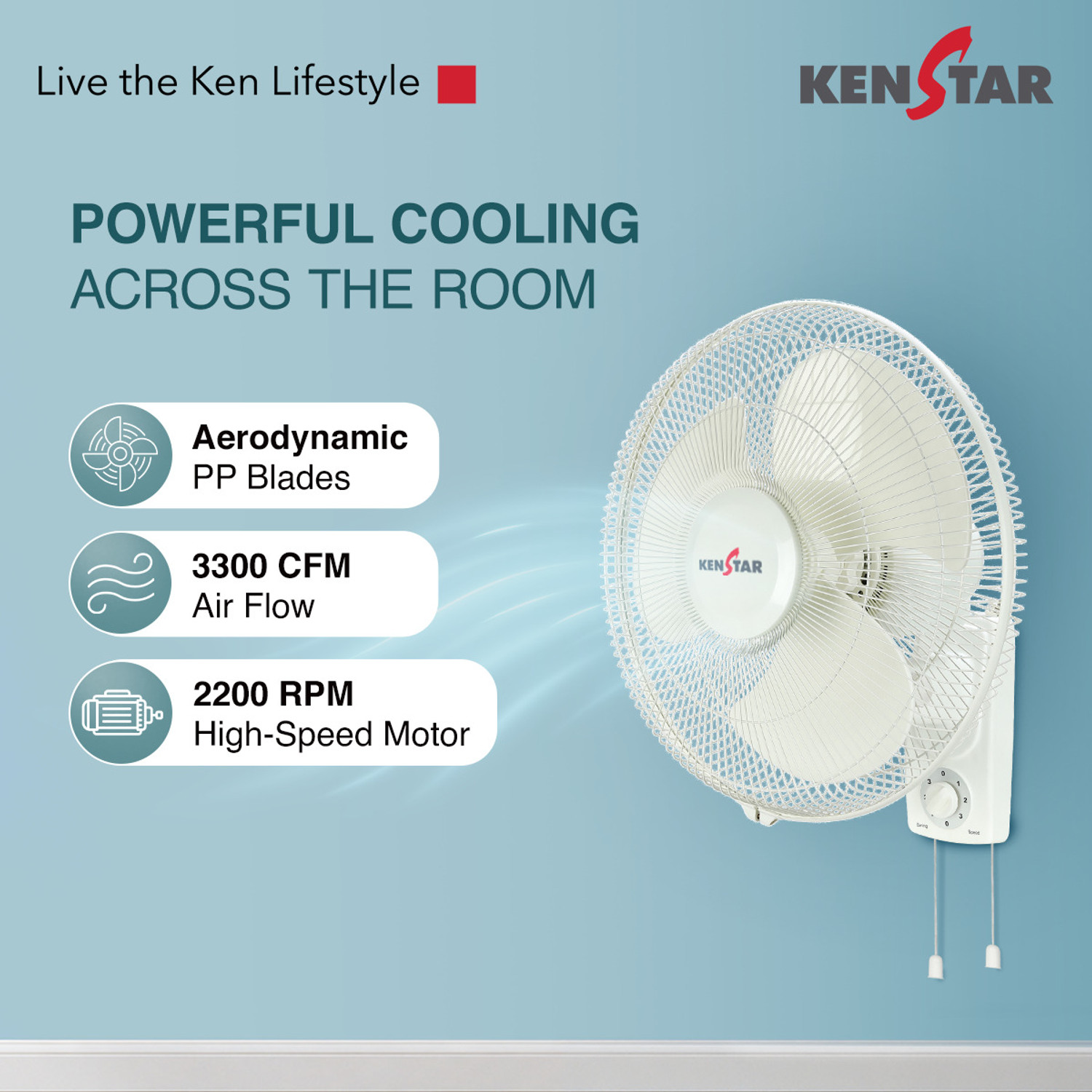 Image of Kenstar BreezeX W High Speed with 1 Year Warranty 400 mm Wall Fan