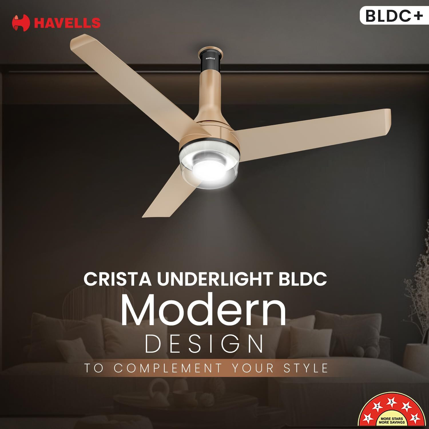 Image of HAVELLS Crista BLDC Underlight Remote Controlled, Smart Fan, with 2 Year Warranty 1200 mm Ceiling Fan