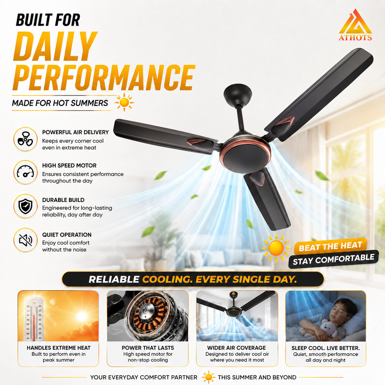 Image of Athots Mallet 48 Inch DECOR | Ultra High Speed with 30 Months Warranty 1200 mm Ceiling Fan