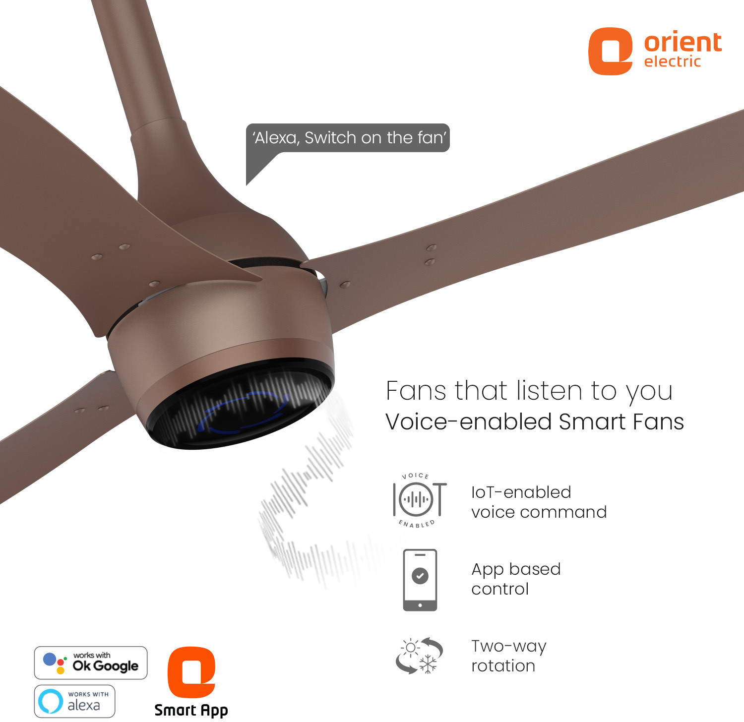 Image of Orient Electric Aeon VC H with 5 Year Warranty BLDC Motor with Remote, High Air Delivery, IoT Enabled, With LED Indicators 1200 mm Ceiling Fan