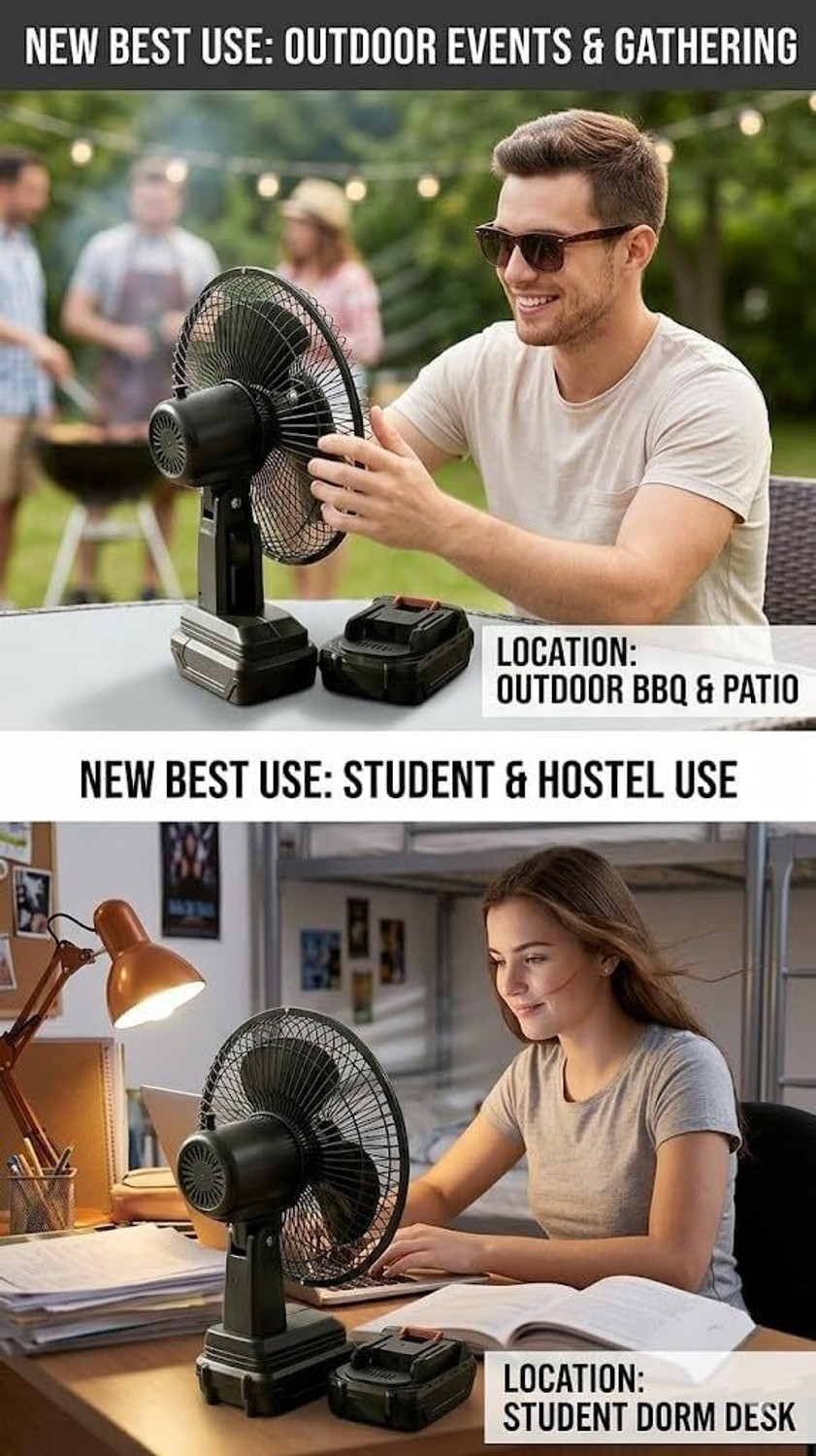 Image of WIFTON Portable Rechargeable Table Fan with 2 Batteries & Charger with 1 Year Warranty Energy Saving, High Air Delivery, Silent Operation 1200 mm Table Fan