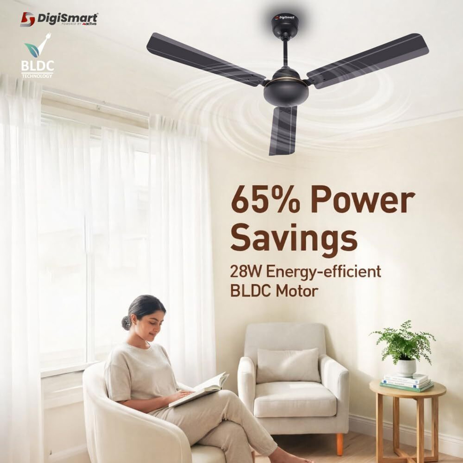 Image of DIGISMART Storm with 5 Year Warranty BLDC Motor with Remote, Energy Saving, Silent Operation, High Air Delivery, Anti Rust 1200 mm Ceiling Fan
