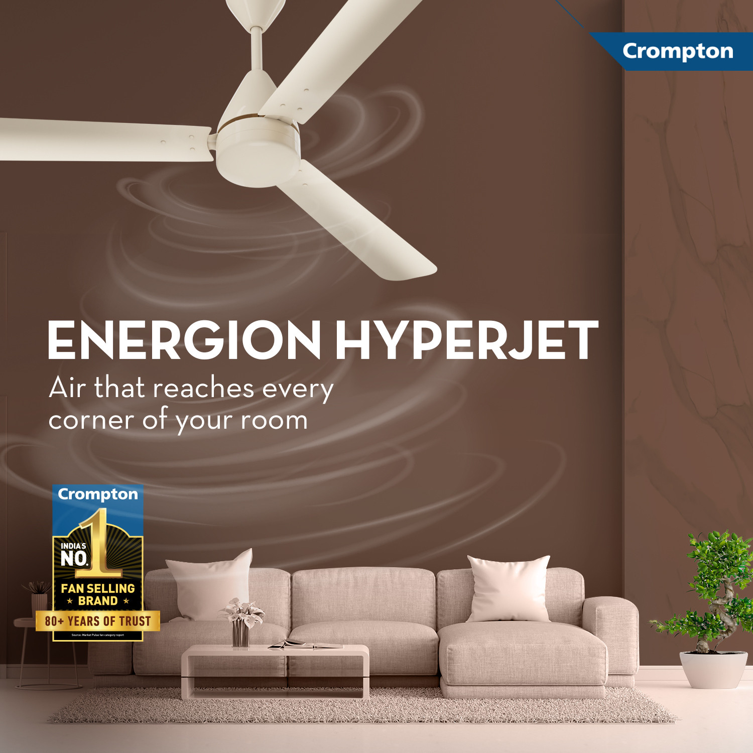 Image of Crompton Energion Hyperjet | BLDC Technology | Remote Control with 2 Year Warranty Energy Saving 1200 mm Ceiling Fan (5 Star | Ivory | Pack of 1)