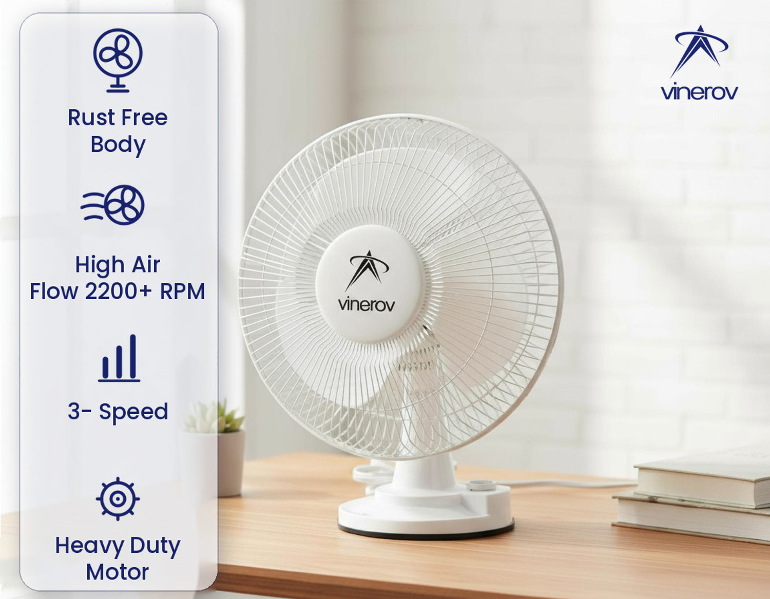 Image of Vinerov AirFlex 12 inch HS 2in1 | Table & Wall Support | 90 Oscillation | 2200+ RPM with 1 Year Warranty Ultra High Speed 300 mm Table Fan