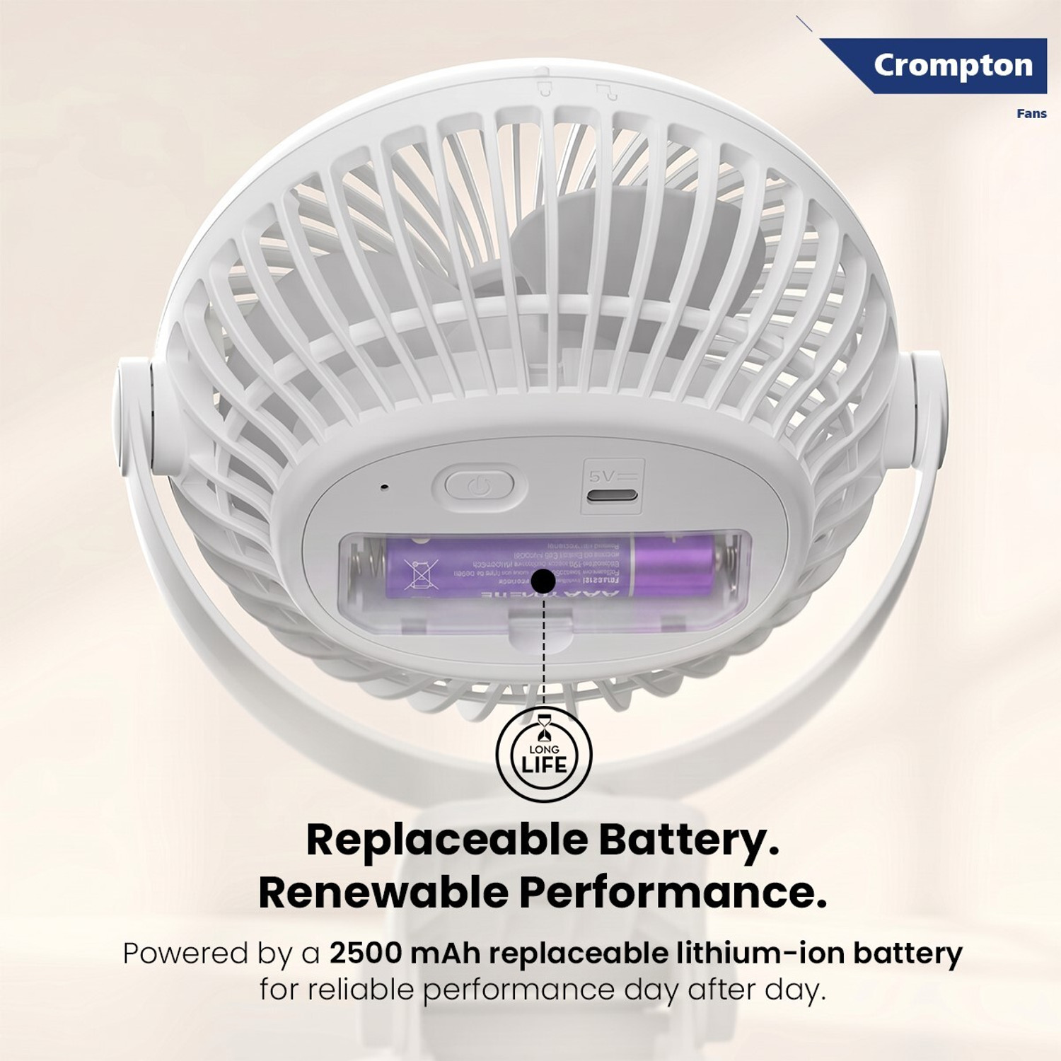 Image of Crompton Siro Rechargable Clip Fan with 1 Year Warranty High Air Delivery 100 mm Table Fan