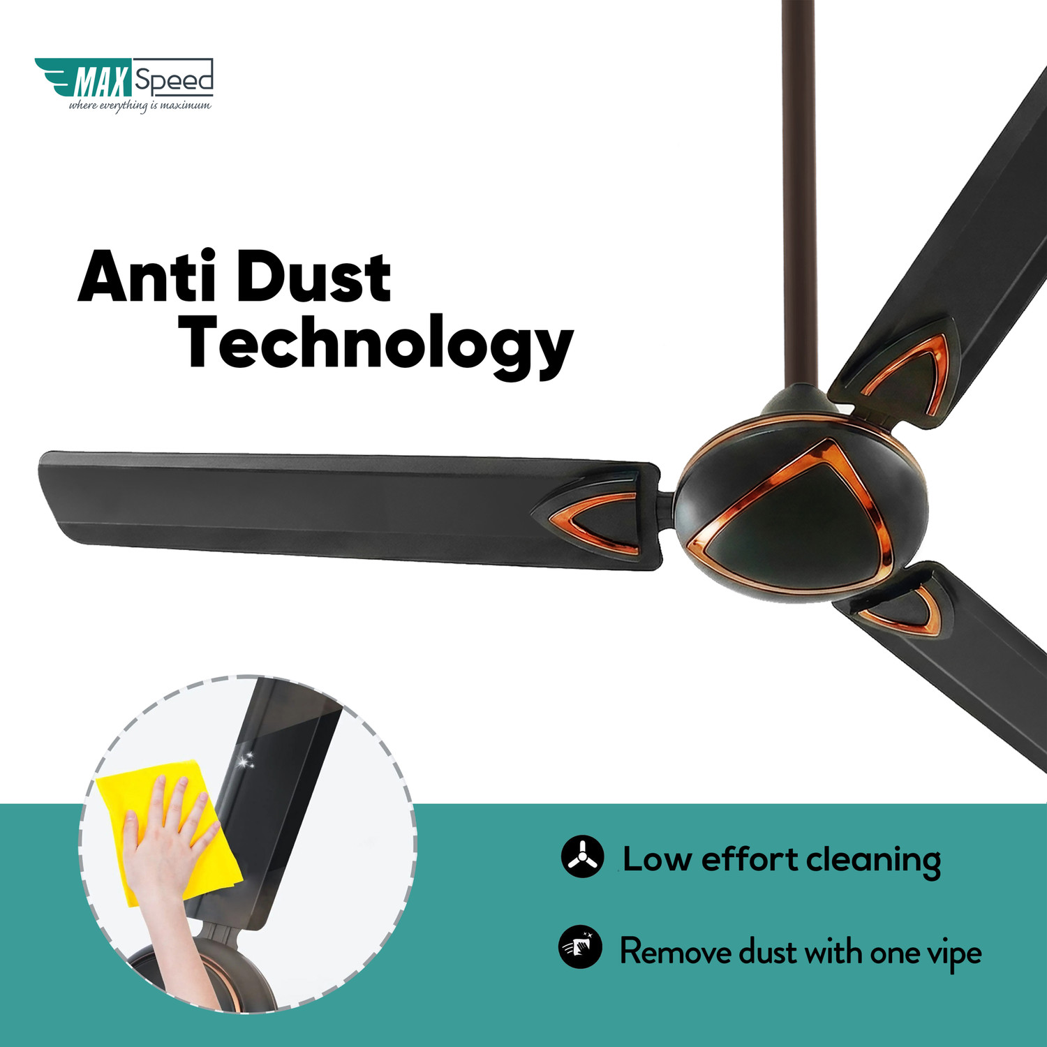 Image of Max Speed Trio | Energy Saving | Anti Dust | Silent Operation | High Speed | Decorative with 12 Months Warranty Ultra High Speed 1200 mm Ceiling Fan