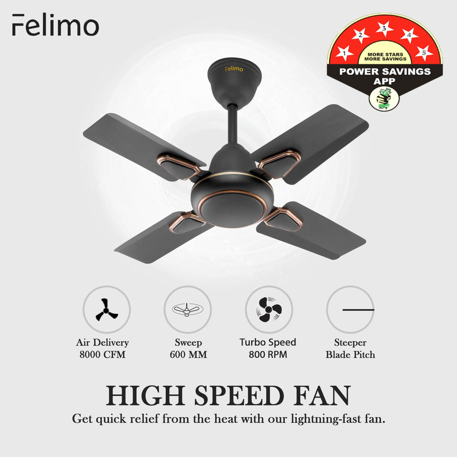 Image of Felimo Enola Super Ultra High Speed 24 Inch with 1 Year Warranty Anti Dust 600 mm Ceiling Fan
