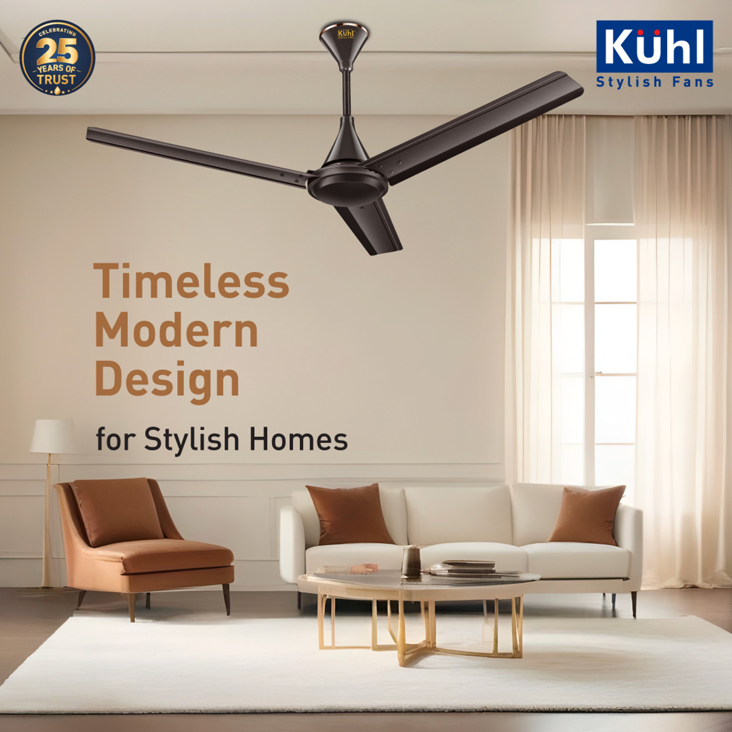Image of KUHL Fest B1 Power Saving BLDC Ceiling Fan |28W|365 RPM | Remote & Regulator Operated BLDC Motor with Remote 1200 mm Ceiling Fan (5 Star | Espresso | Pack of 1)
