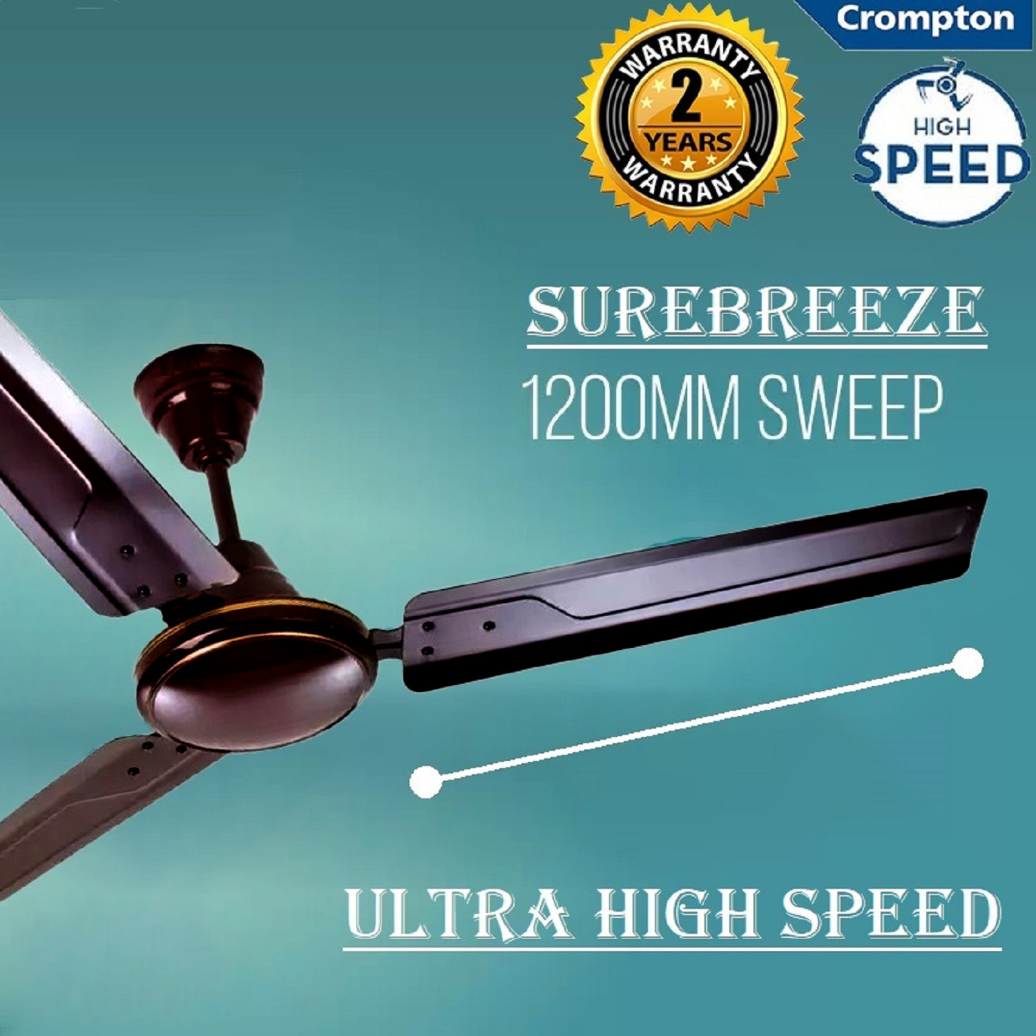 Image of Crompton SUREBREEZE 400 RPM ULTRA HIGH SPEED 100% COPPER MOTOR LONG LIFE HS Plus188 with 24 Months Warranty Energy Saving 1200 mm Ceiling Fan