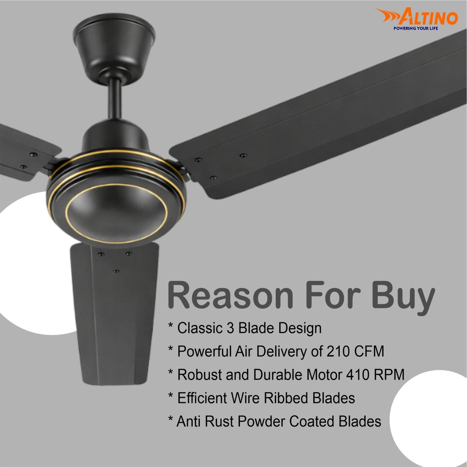 Image of ALTINO TEZZZ Smoke Brown-41 with 2 Year Warranty 1200 mm Ceiling Fan