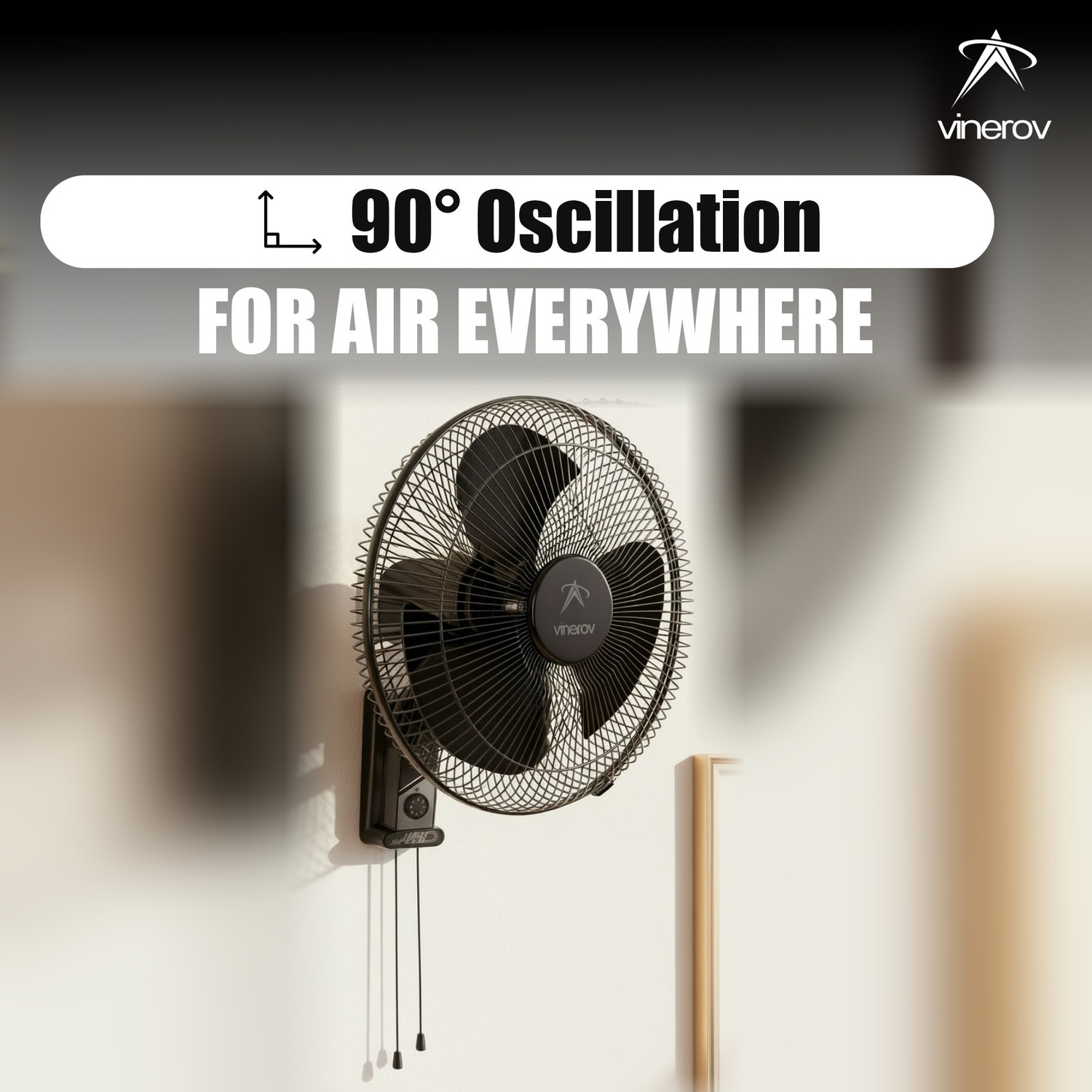 Image of Vinerov Turbo 16 inch HS | 2000+ RPM| 90 Oscillation | Double Rope | Home, Office & Outdoor with 1 Year Warranty Ultra High Speed 400 mm Wall Fan