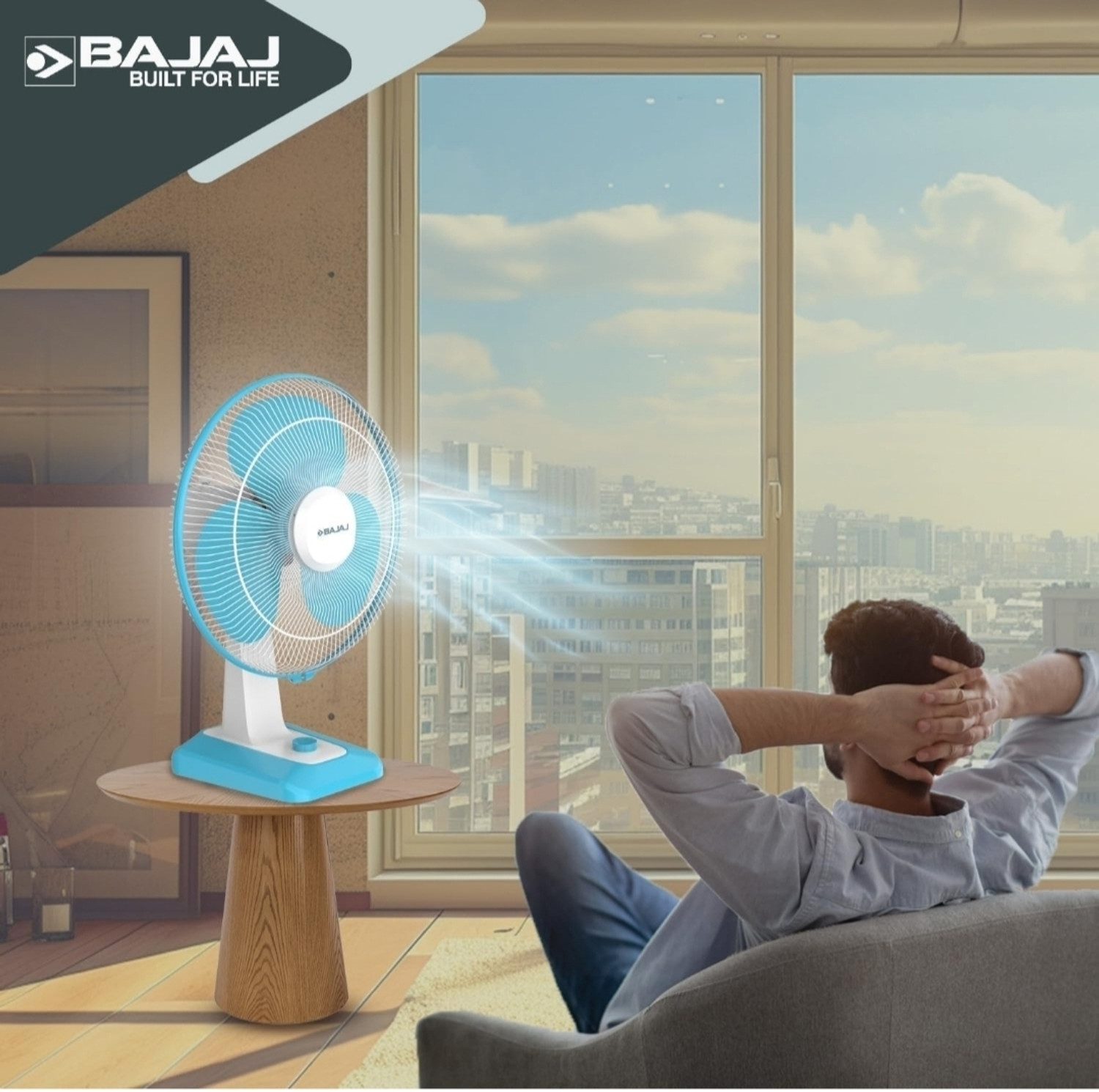 Image of BAJAJ InstaBreeze 230mm Blue Multipurpose Fan with 24 Months Warranty Ultra High Speed 235 mm Table Fan
