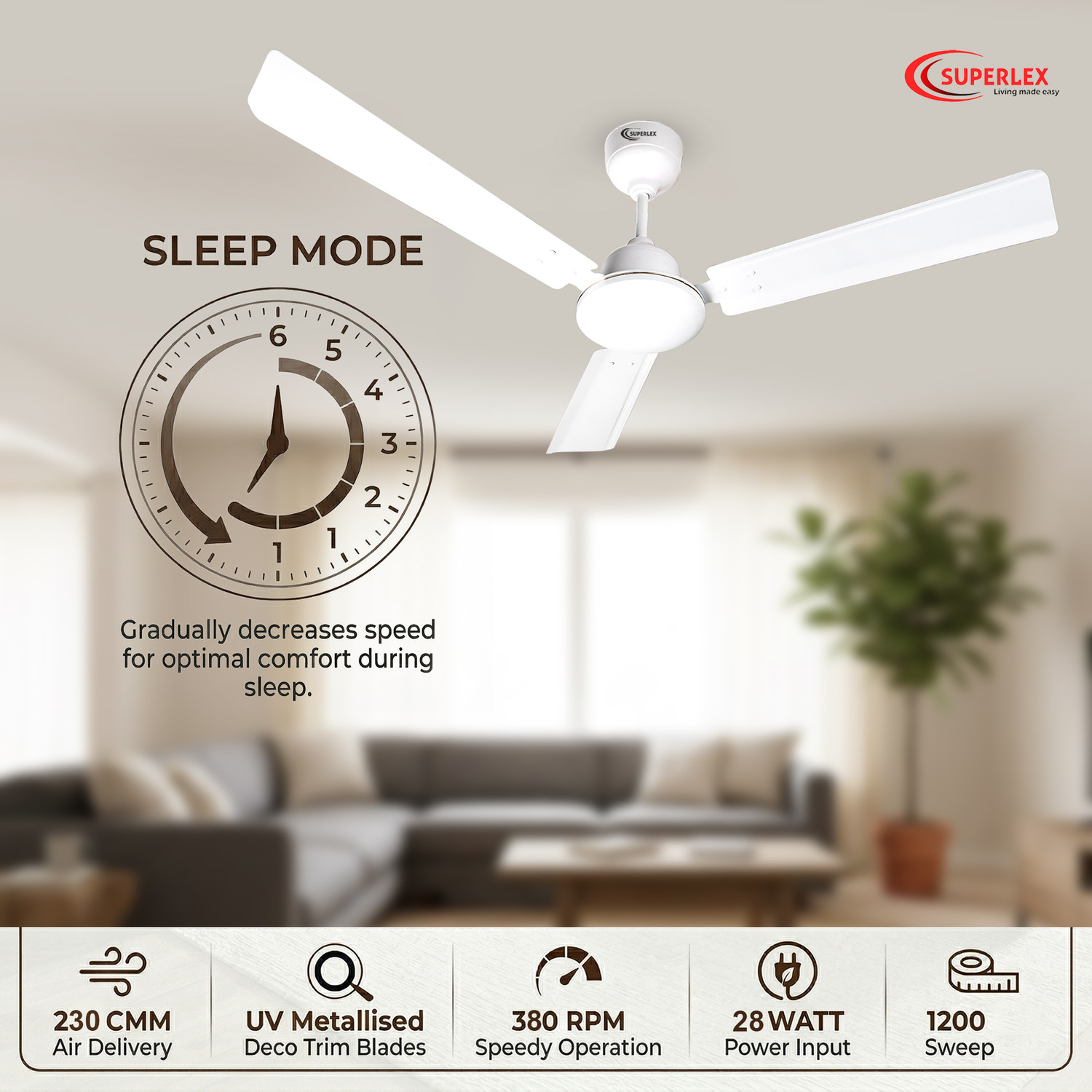 Image of SUPERLEX -Aero with 5 Year Warranty BLDC Motor with Remote, Anti Rust, Energy Saving, High Air Delivery, Ultra High Speed 1200 mm Ceiling Fan