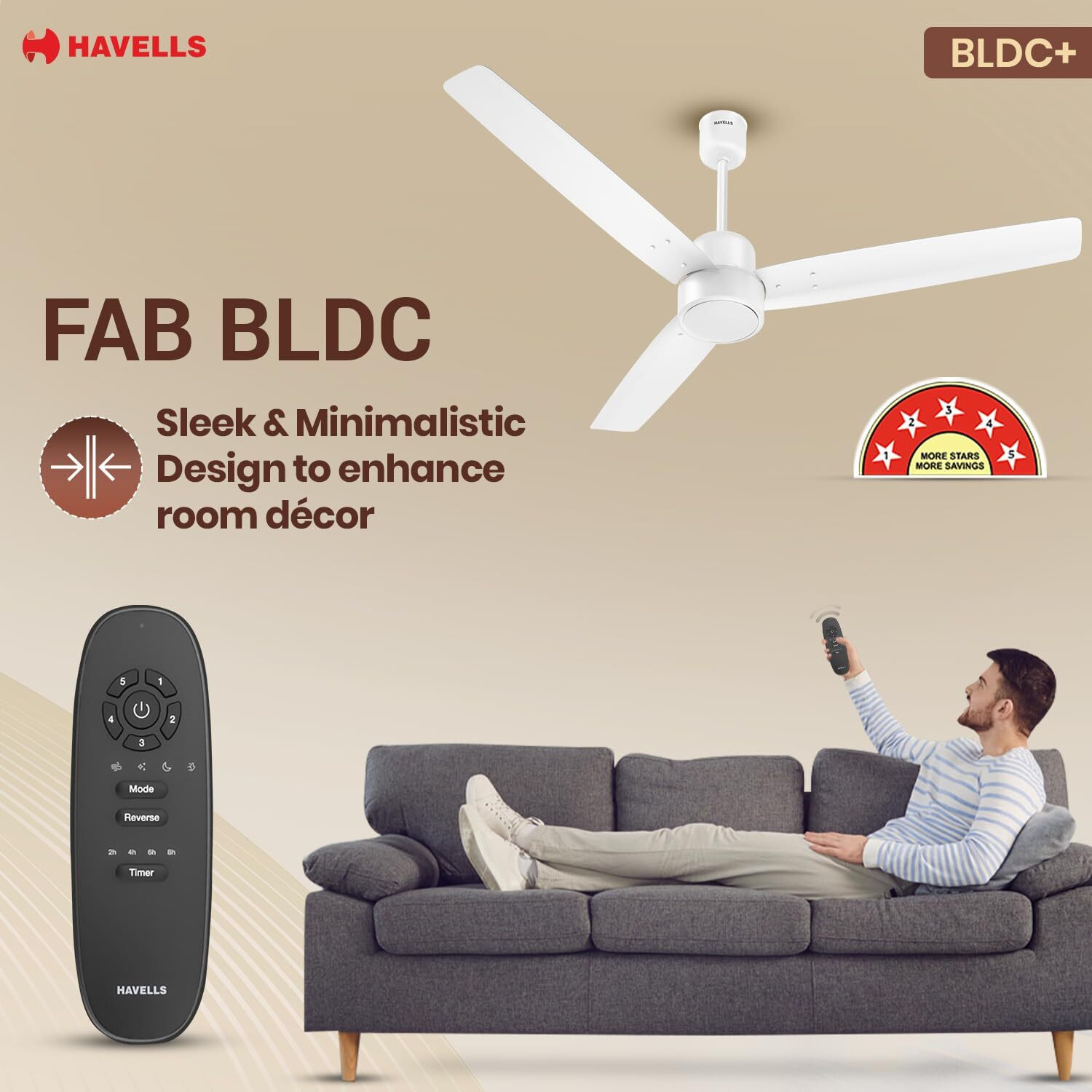 Image of HAVELLS FAB BLDC, Low Wattage 30W, Low Noise, with 3 Year Warranty 1200 mm Ceiling Fan