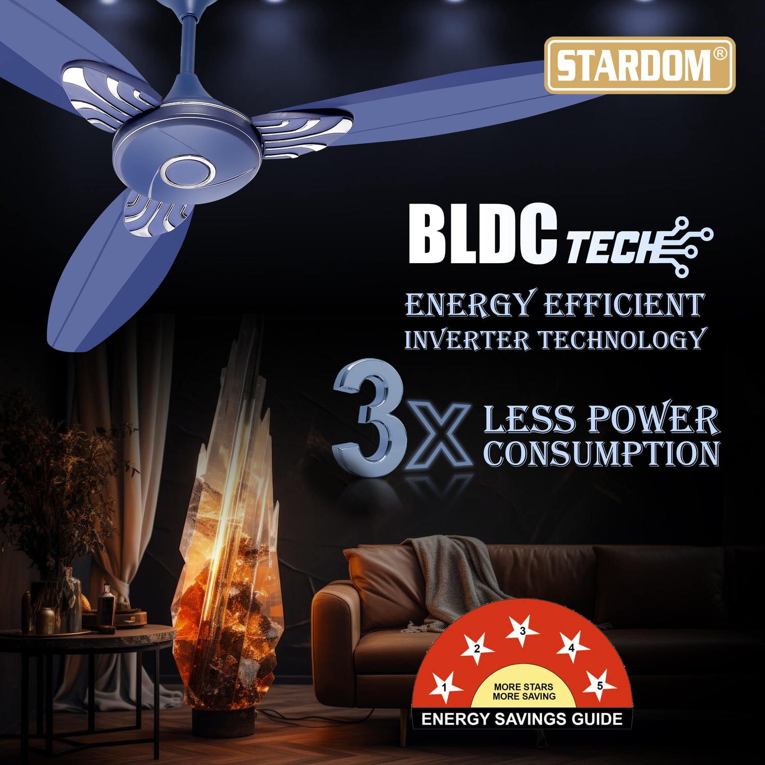 Image of Stardom RACER MET BLUE 1200 MM BLDC with 3 Year Warranty BLDC Motor with Remote 1200 mm Ceiling Fan