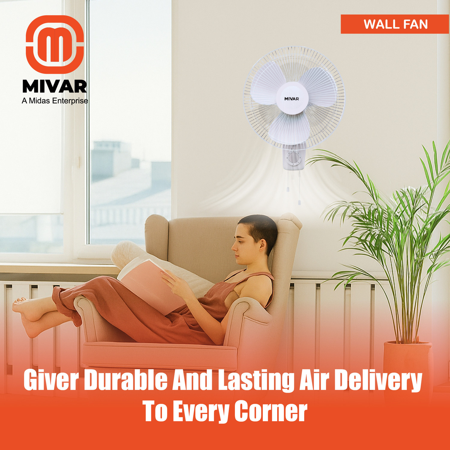 Image of MIVAR ME-MRWF-400 BY MIDAS ELECTRONICS PVT. LTD with 24 Months Warranty 600 mm Wall Fan