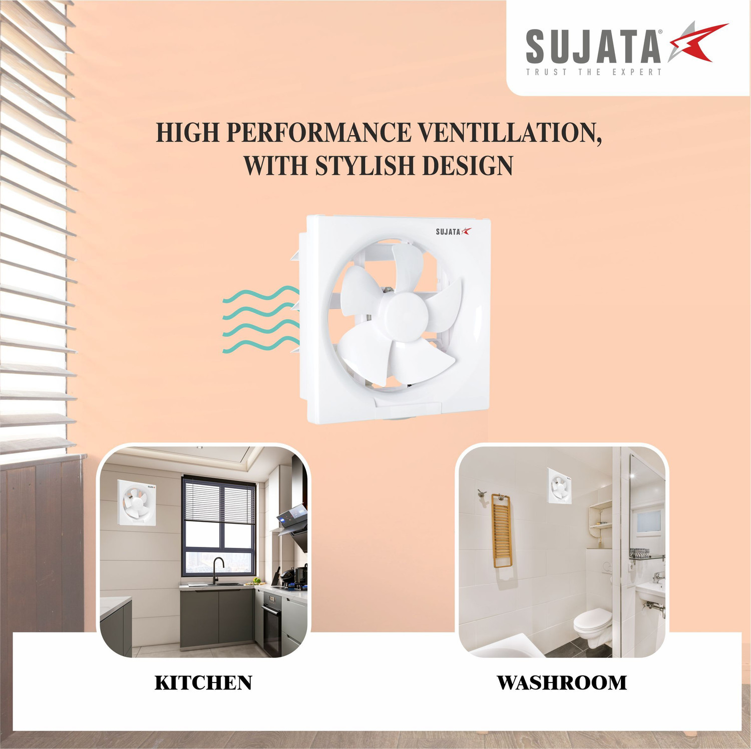 Image of SUJATA Woosh EPB81 Exhaust Fan |For Kitchen & Bathroom |Copper Winding |Ventilation Fan with 2 Year Warranty High Air Delivery 250 mm Exhaust Fan