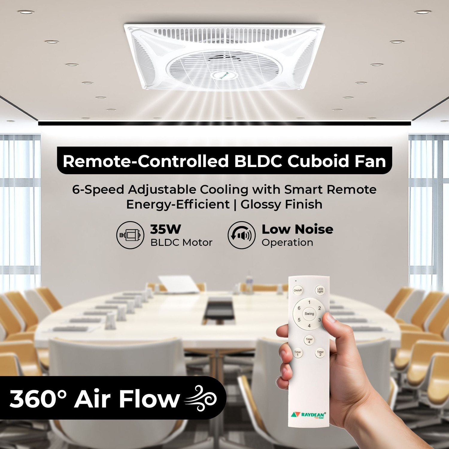 Image of RAYDEAN Mounted Ceiling Fan with Remote|360 Air Flow - 580x580mm|Silent Operation with 2 Year Warranty BLDC Motor with Remote 350 mm Ceiling Fan