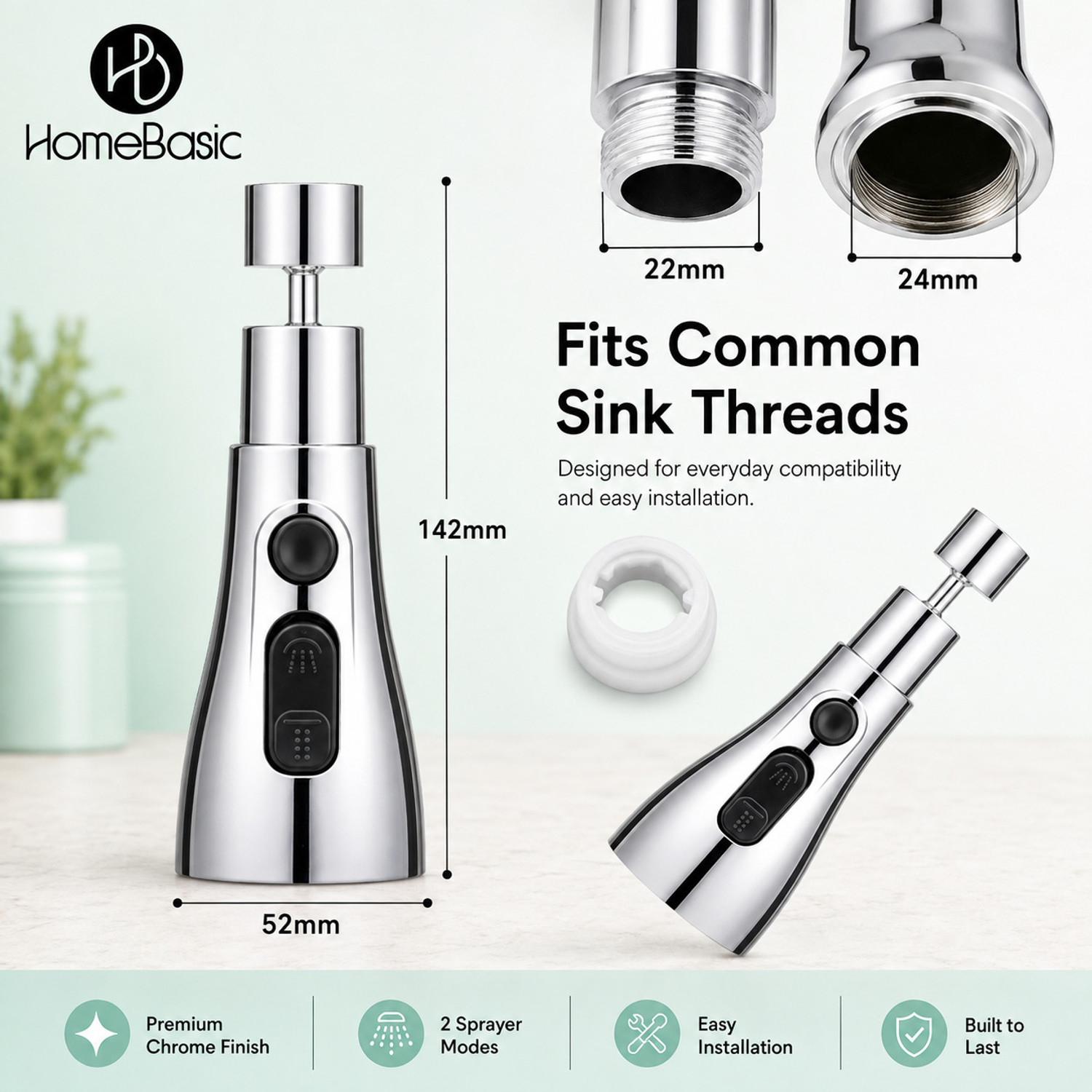 Image of HOMEBASIC Flexible Tap Extension | 3 Water Modes | 360 Rotating Faucet Head Faucet Nozzle