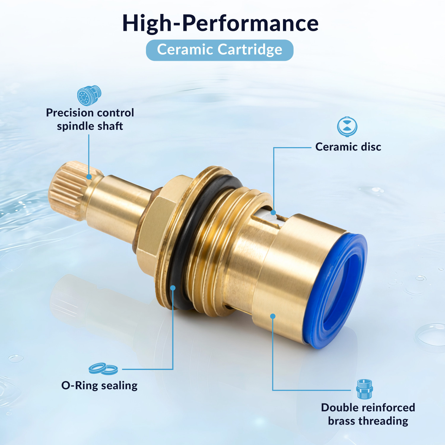 Image of Plantex Spindle for Tap /Brass Ceramic Disc Cartridge Quarter Turn 2 inch for Bathroom Tap Faucet Spindle