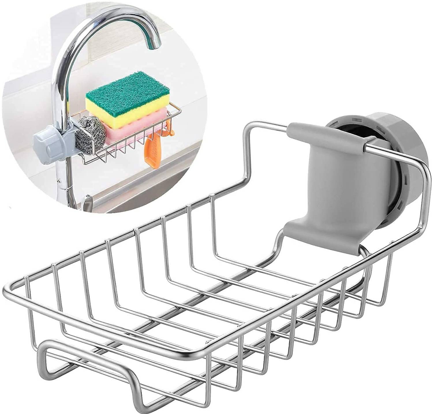 TIRTHA FASHION Stainless Steel Kitchen Faucet Sink Sponge Hanging Tap Storage Holder Rack/Shelf Stainless Steel Wall Shelf