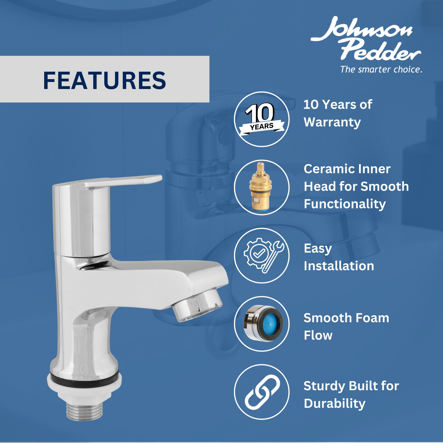 Image of Johnson Pedder by Johnson Pedder Hector Pillar Cock Tap for Wash Basin | Brass Pillar Tap with Aerator Bib Tap Faucet