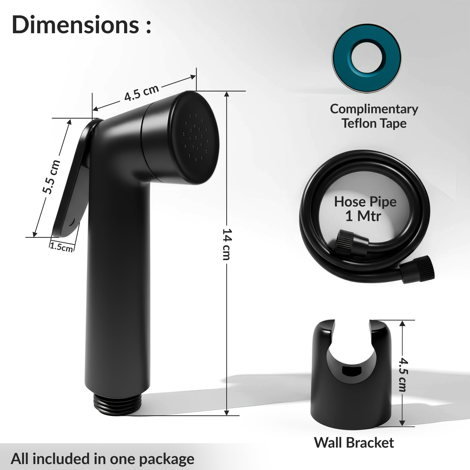 Image of Plantex ABS Health Faucet with 1 Meter Shower Hose Pipe & Wall Hook /Jet Spray for Toilet Health Faucet (Wall Mount Installation Type)