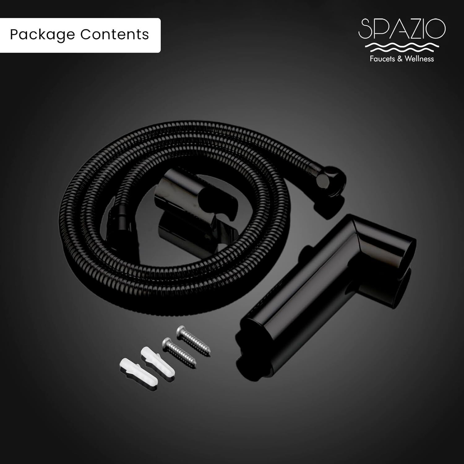 Image of Spazio by Super Quality ABS Toilet /washroom Hand Spray /Faucet Jet With SS-304 Tube Grade 1.5 Meter and Wall Hook, Black chrome Faucet Set Health Faucet