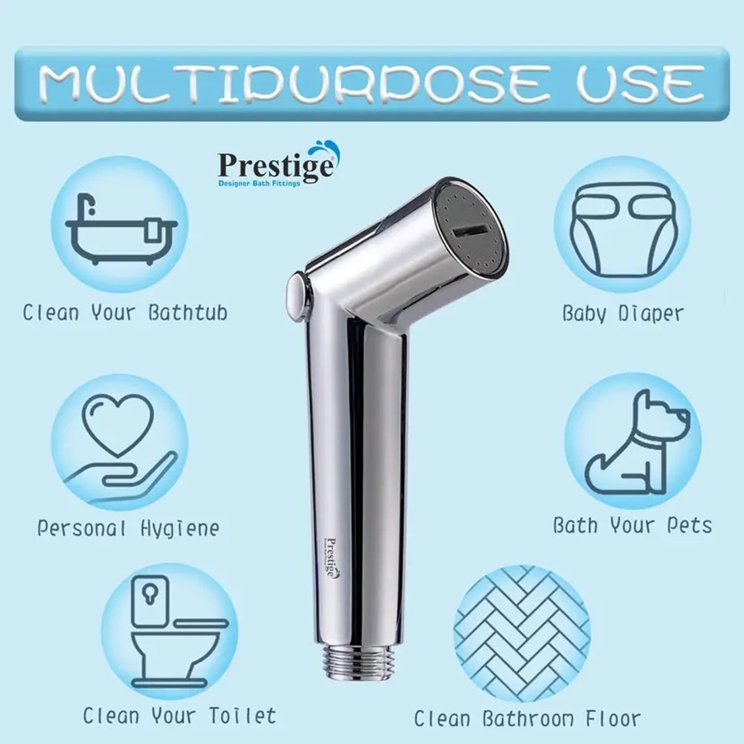Image of Prestige (ABS) Health Faucet with 1 mtr Flexible SS Tube and Wall Hook Health Faucet