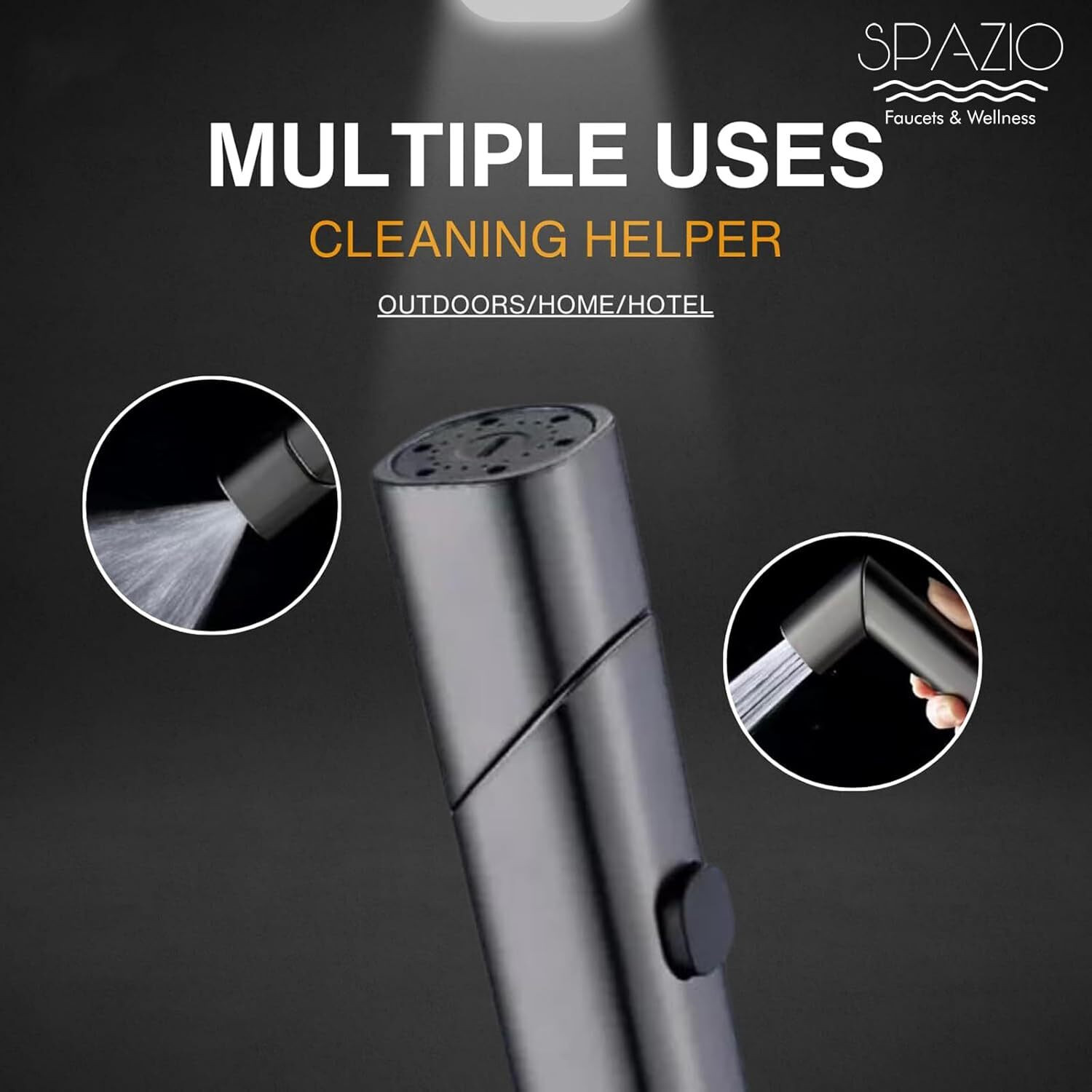 Image of Spazio by Super Quality ABS Toilet /washroom Hand Spray /Faucet Jet With SS-304 Tube Grade 1.5 Meter and Wall Hook, Black chrome Faucet Set Health Faucet