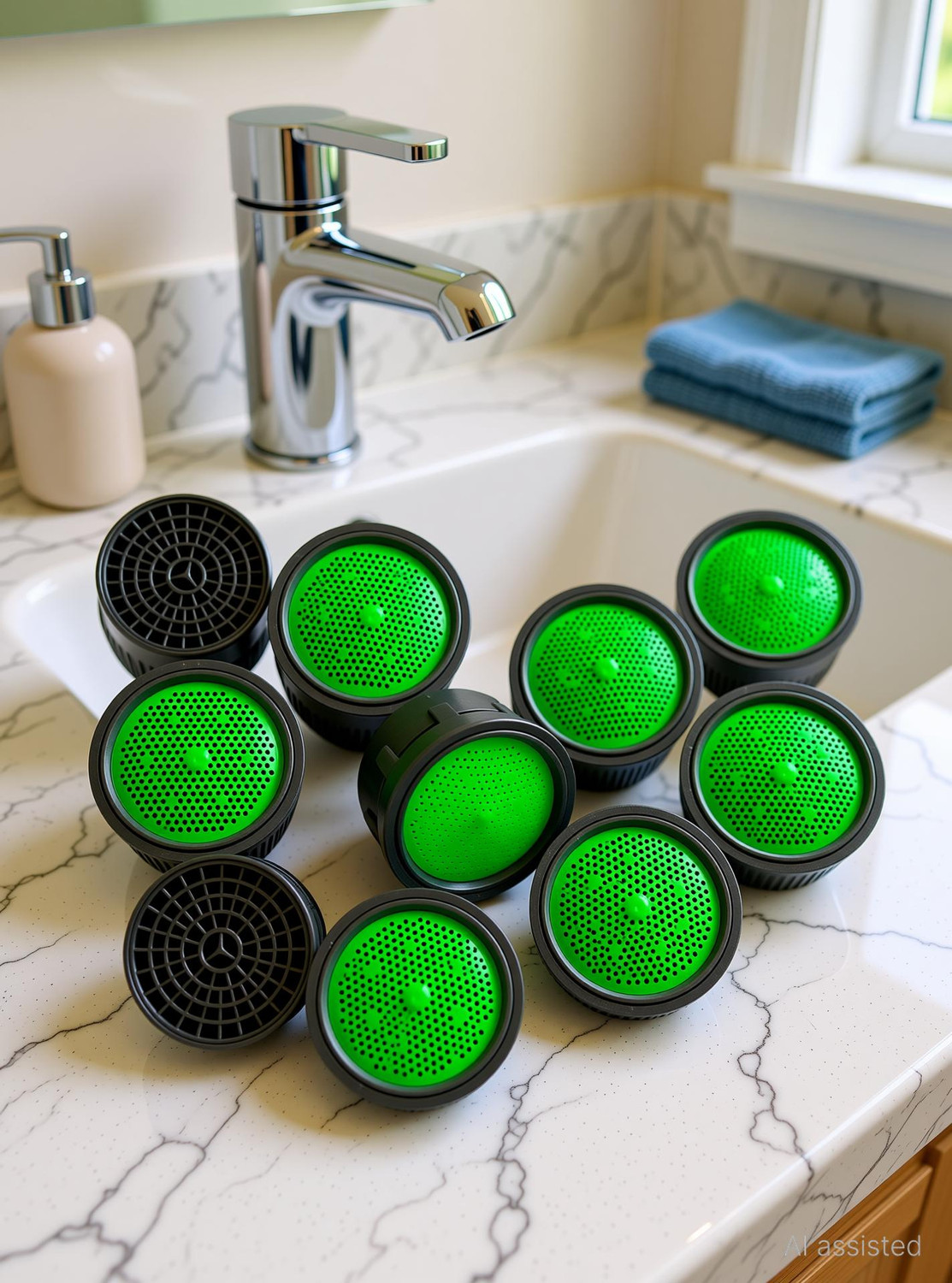 Image of Life Vision Plastic Fusion High-Pressure Grey Finish Replacement Water Aerator Tap and Faucet Foam Flow (2.2 cm , Green) Suitable 24mm Male Threads and 22mm Female Threads. (Pack Of 20 Piece) Faucet Set Faucet Set