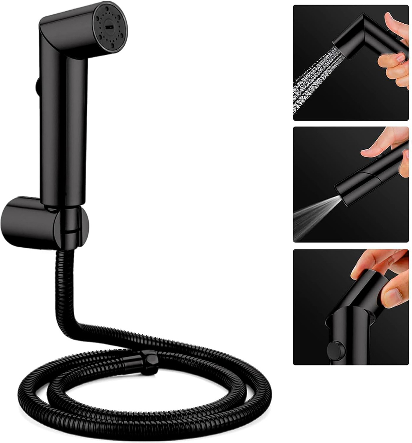 Image of Spazio by Super Quality ABS Toilet /washroom Hand Spray /Faucet Jet With SS-304 Tube Grade 1.5 Meter and Wall Hook, Black chrome Faucet Set Health Faucet