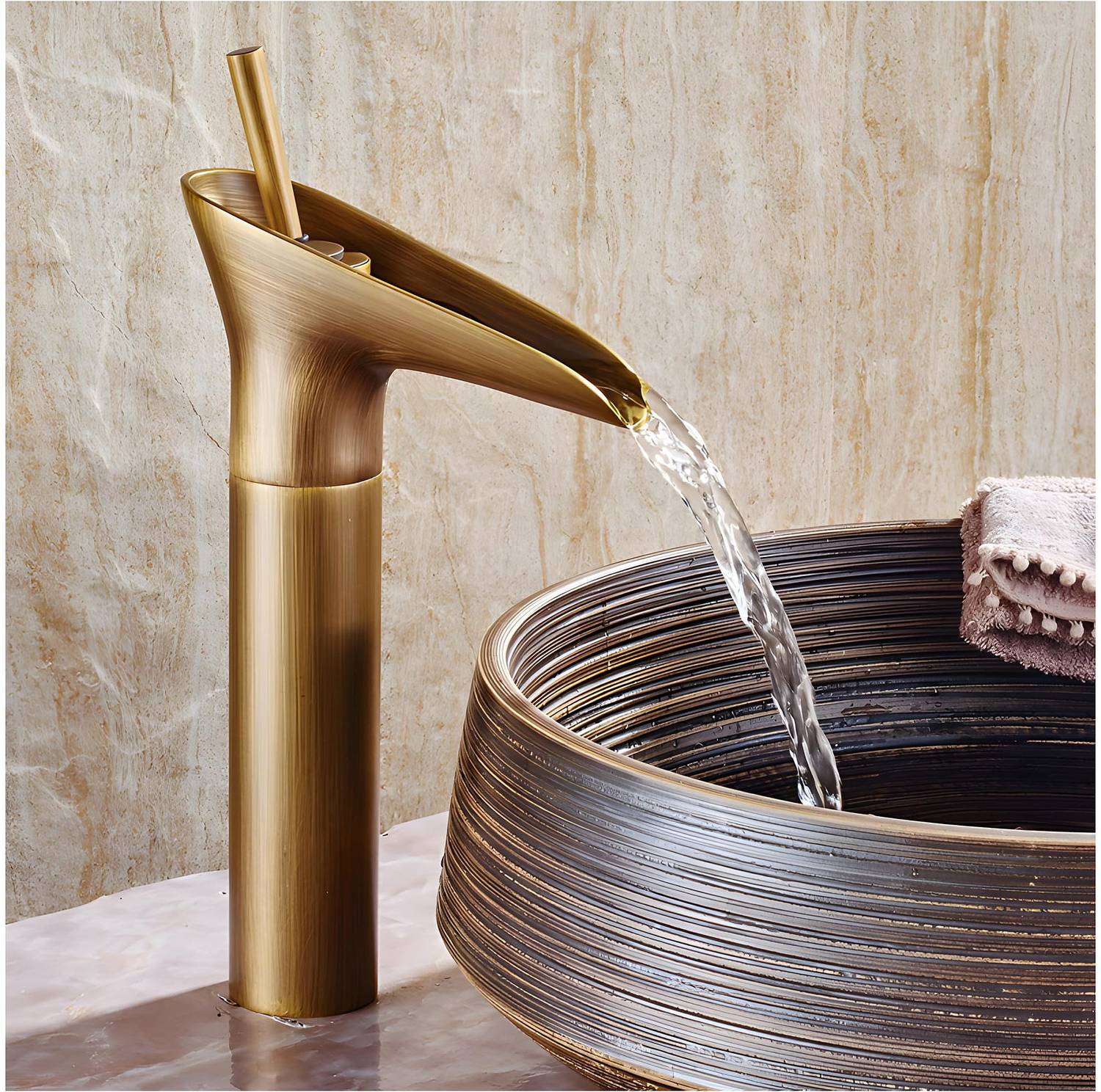 24x7eMall by 24x7 eMall Antique Waterfall Premium Heavy Single Lever Basin Mixer ~ 30 Cms Height Table Mounted Brass Tap Hot and Cold Basin Mixer Faucet