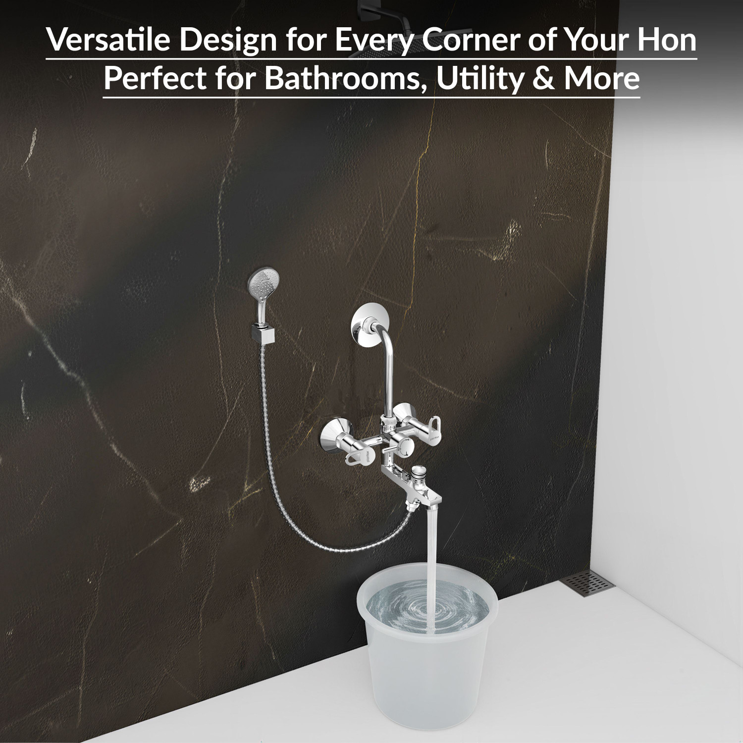 Image of Plantex Pure Brass 3-in-1 Wall Mixer with L-Bend Provision for Overhead & Hand Shower Bathroom Mixer Tap with Brass Wall Flange & Teflon Tape /Wall Mixer for Bathroom Wall Mixer Faucet