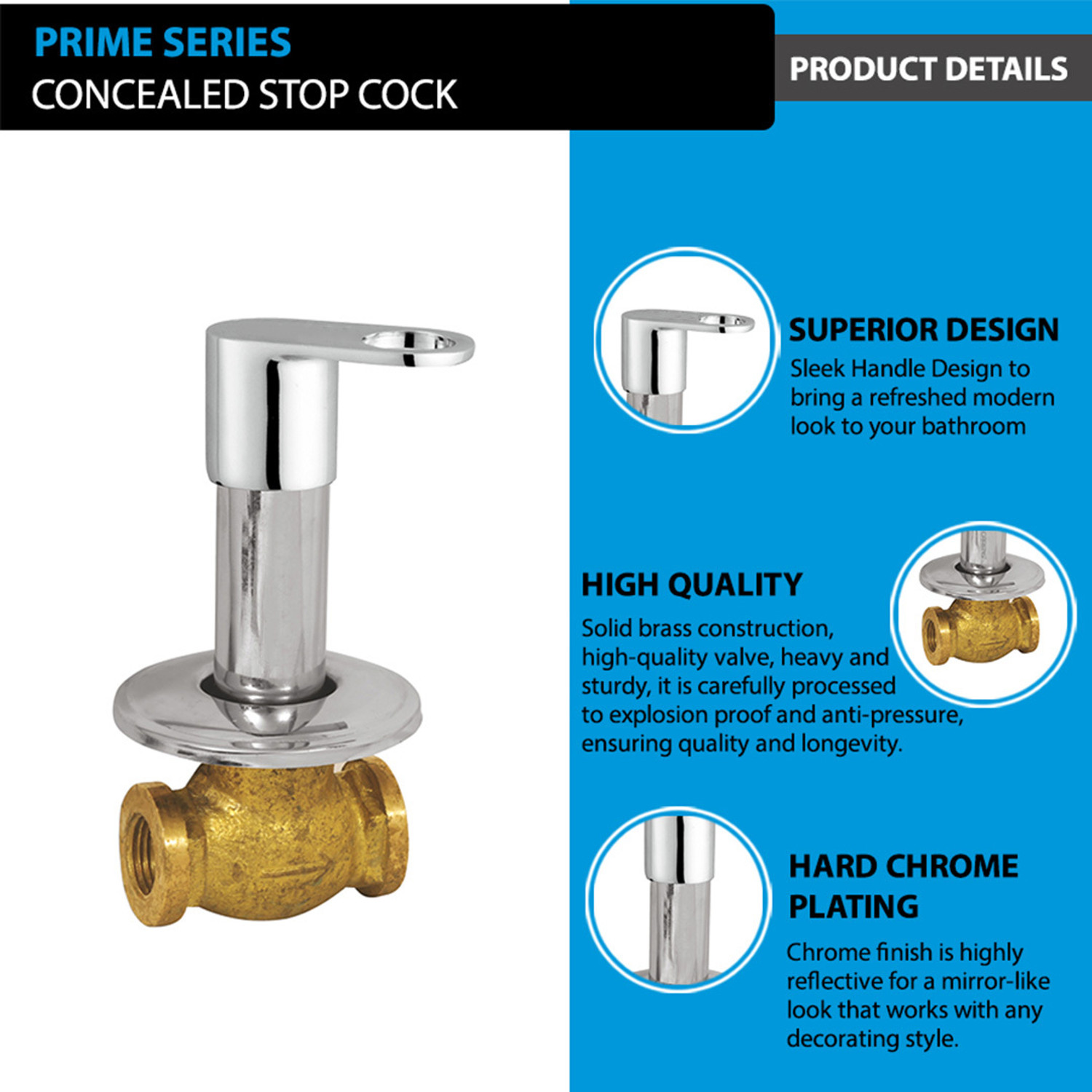 Image of Prestige Concealed Stop Cock with Flange, Heavy Brass Bathroom Valve Stop Valve Faucet
