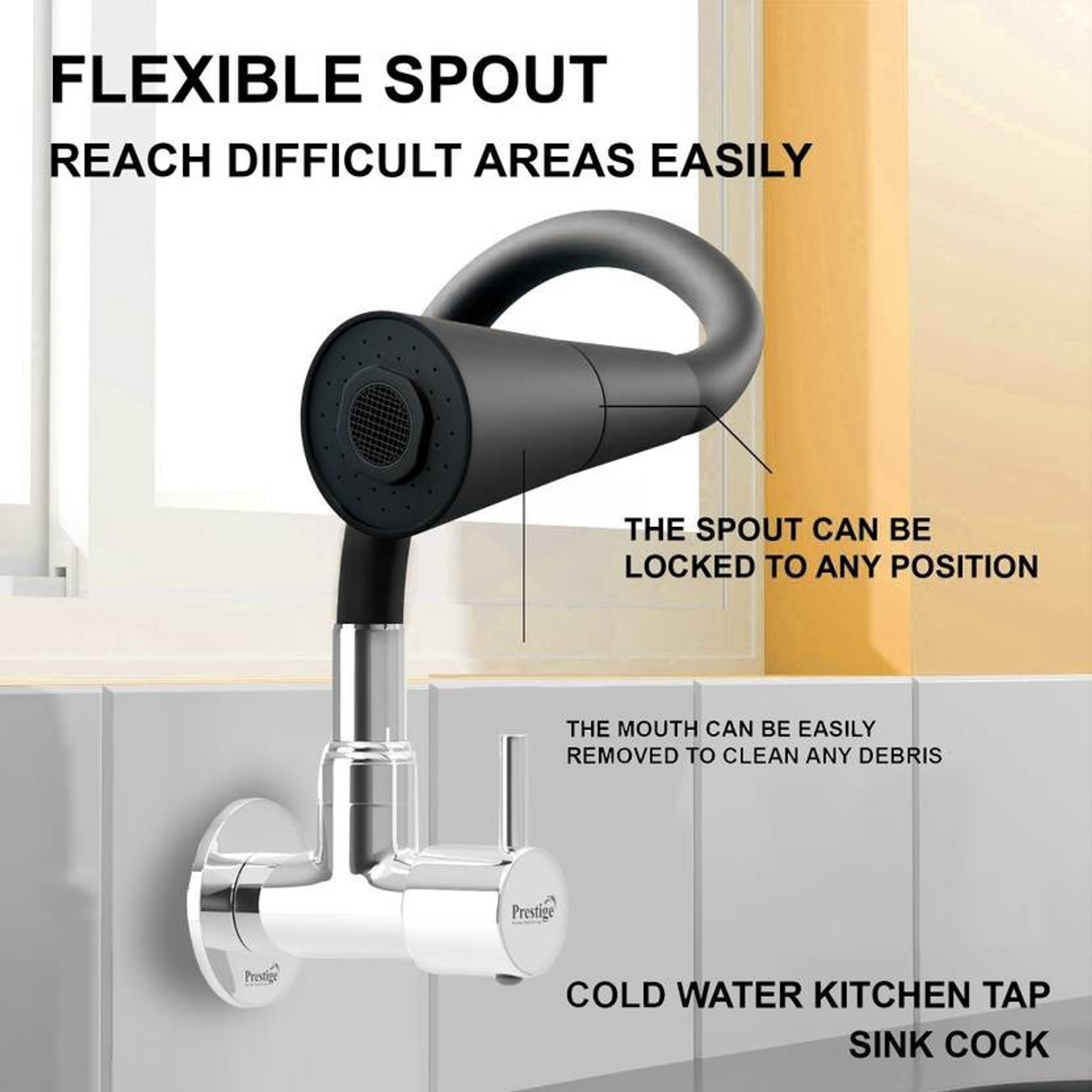 Image of Prestige Premium Quality Spout & Dual Flow Pattern For Hot OR Cold Water With Wall Flange SmartBuy Fusion Sink Cock - Flxo Play With 360 Degree Flexible Black Sink Tap Faucet