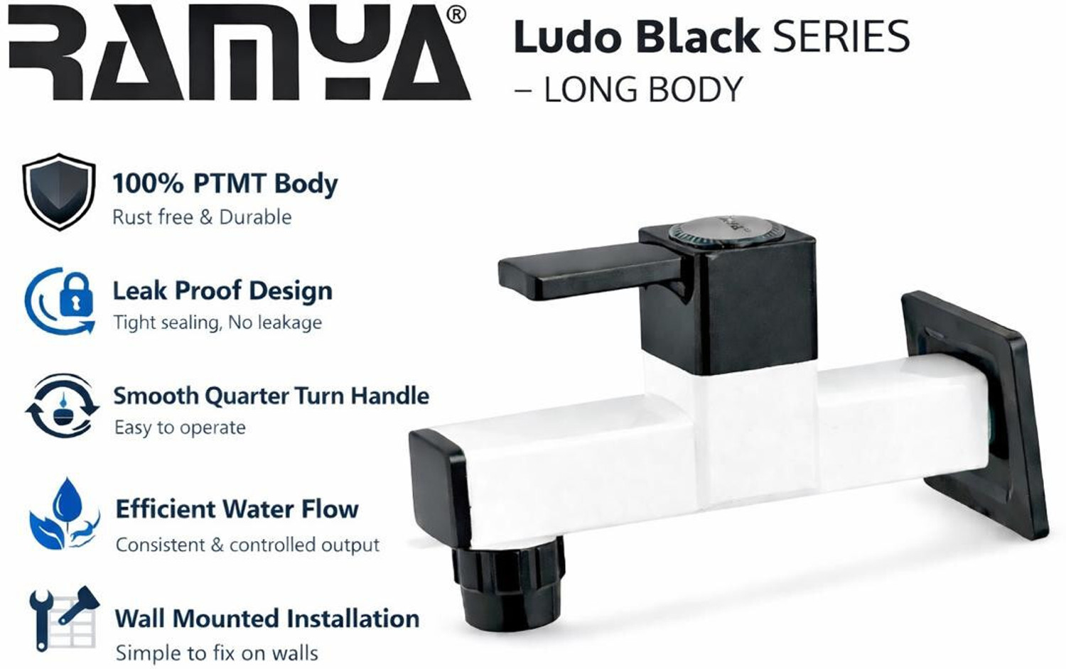 Image of Ramya Ludo Long Body Tap Set OF 2 PTMT Heavy Weight Plastic Faucet Bib Tap Faucet (Wall Mount Installation Type)
