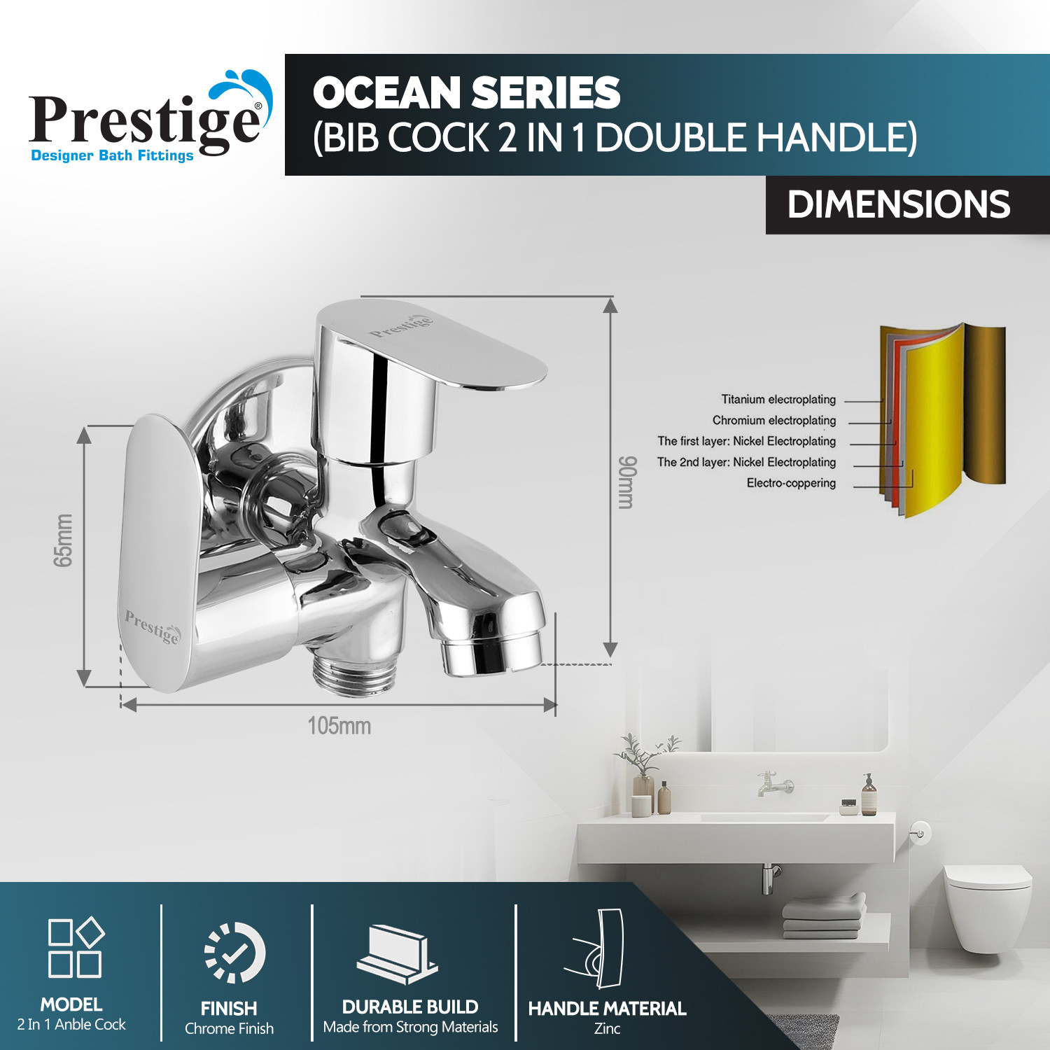 Image of Prestige Ocean Bib Cock 2 Way Twin Elbow Valve Faucet