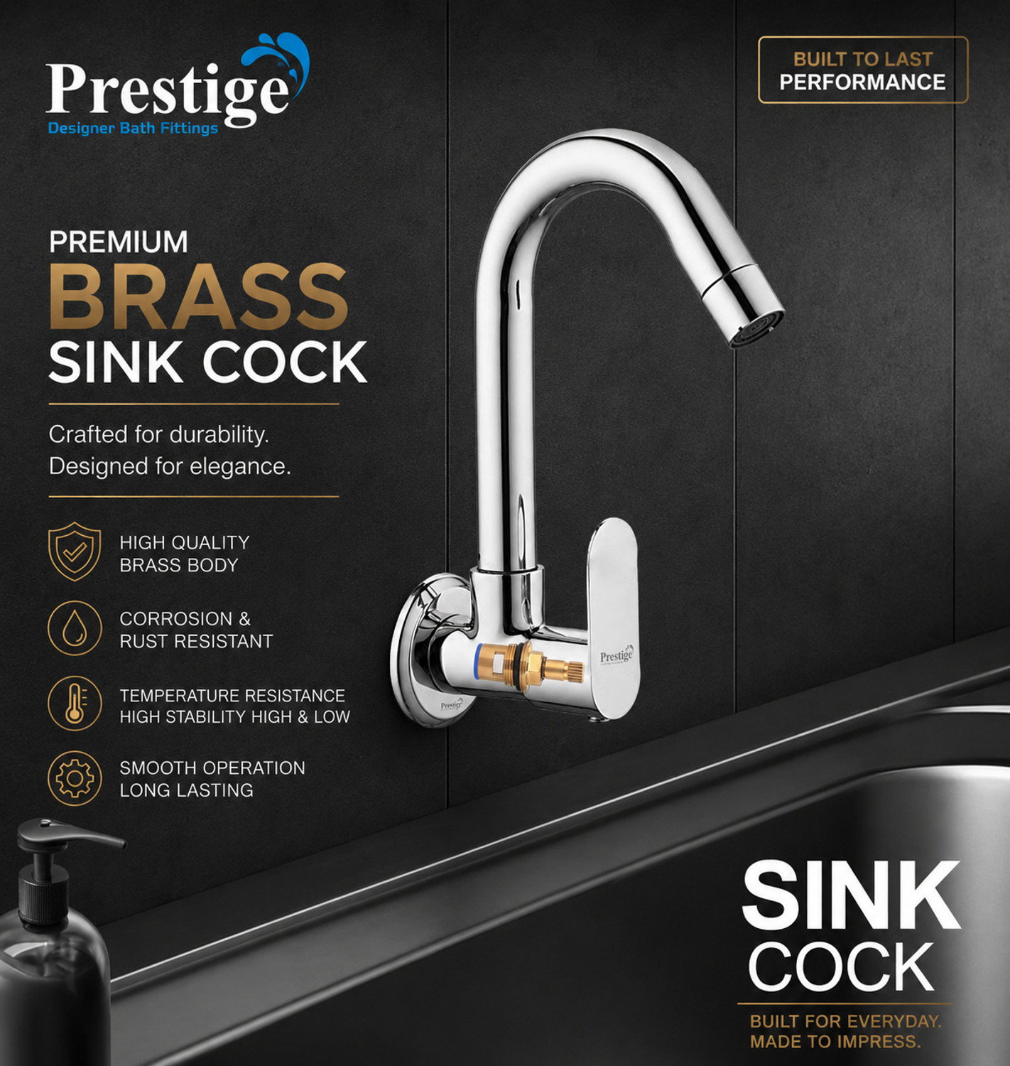 Image of Prestige Ocean Sink Tap With Wall Flange Pack Of 1 Sink Tap Faucet (Wall Mount Installation Type)