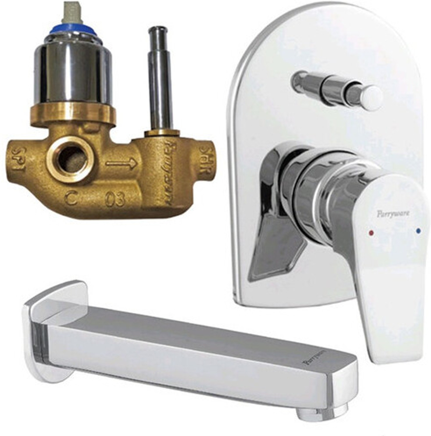 Image of Parryware Aqua Concealed diverter Body With upper Trim with Plain wall spout 27140 Diverter Faucet