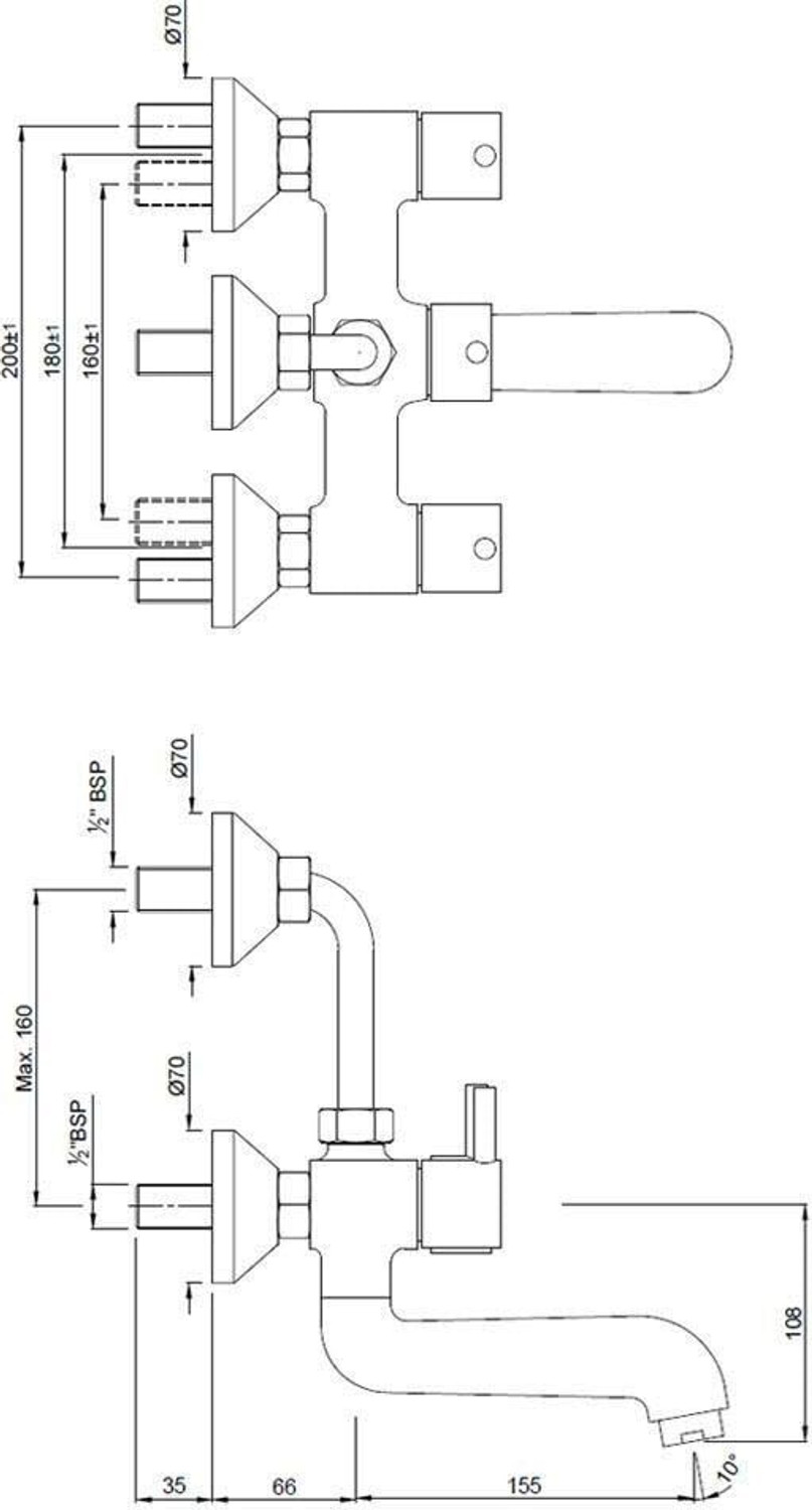 Image of Jaquar 5273UPR Wall Mixer with Provision For Overhead Shower with 115mm Bend Pipe Wall Mixer Faucet