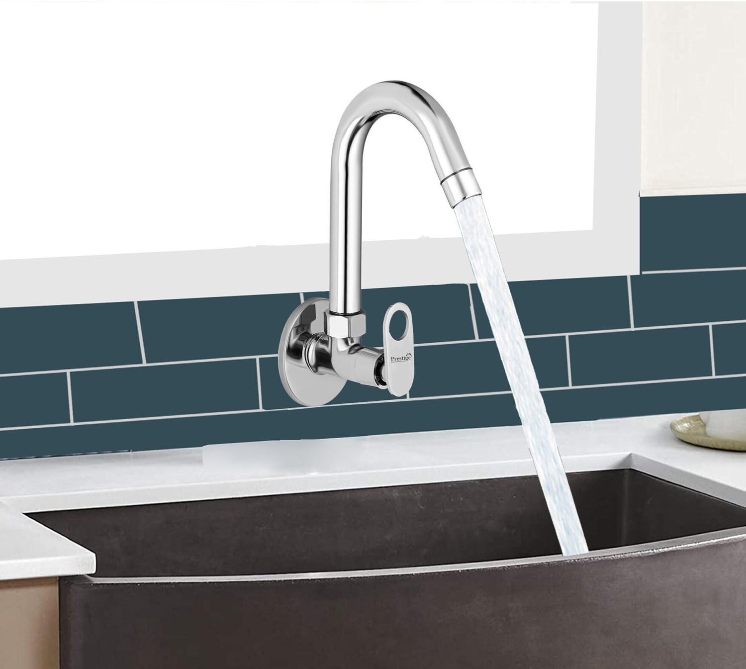 Image of Prestige Brass Sink Cock Max Handle with Swivel Spout, with Flange and Aerator Foam Flow Set OF - 1 Pillar Tap Faucet