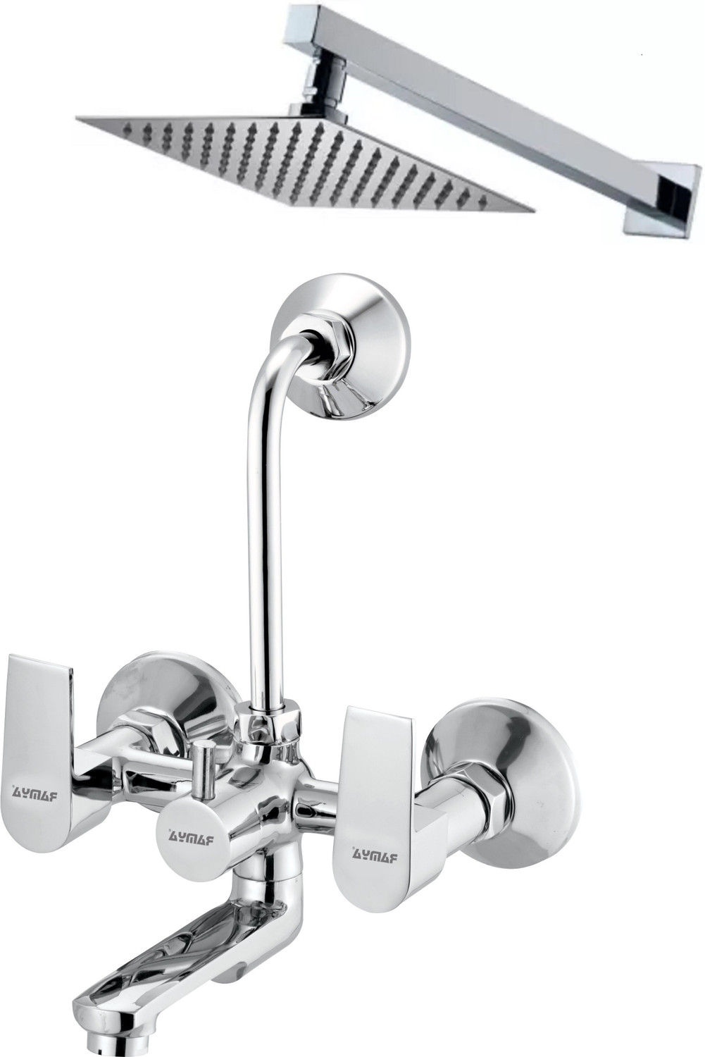 Image of Ramya Prime Wall Mixer With Band & 8x8 Shower Head 15inch Arm For Bathroom Tap Wall Mixer Faucet