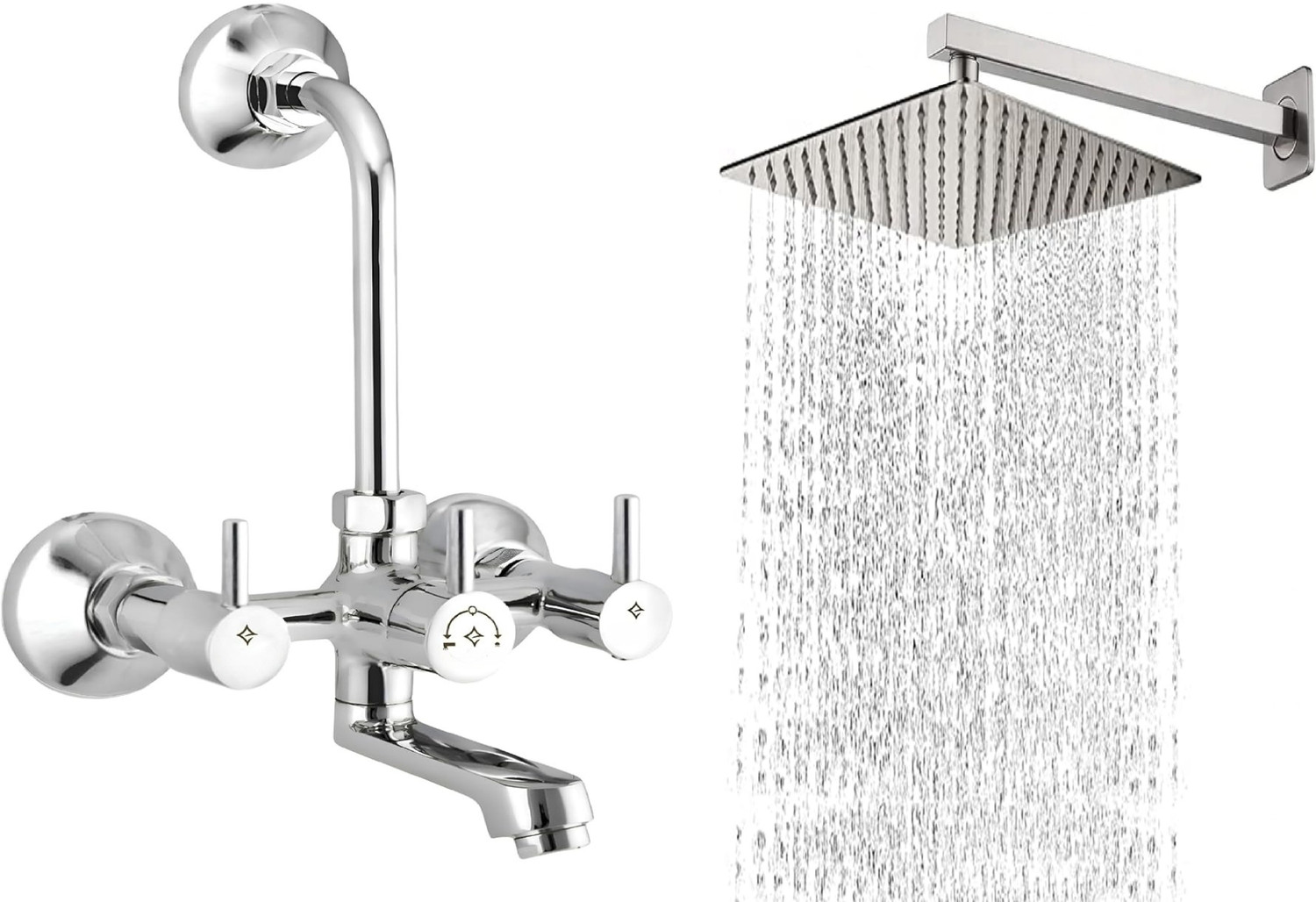 Image of fastgear by Fastgear Bathroom Complete Shower Set Brass Telephonic Wall Mixer(3-in-1) Turbo Model Heavy 6inch SS Ultra Slim Shower Head with 15inch Shower Arm Hot and Cold Wall Mixer Faucet