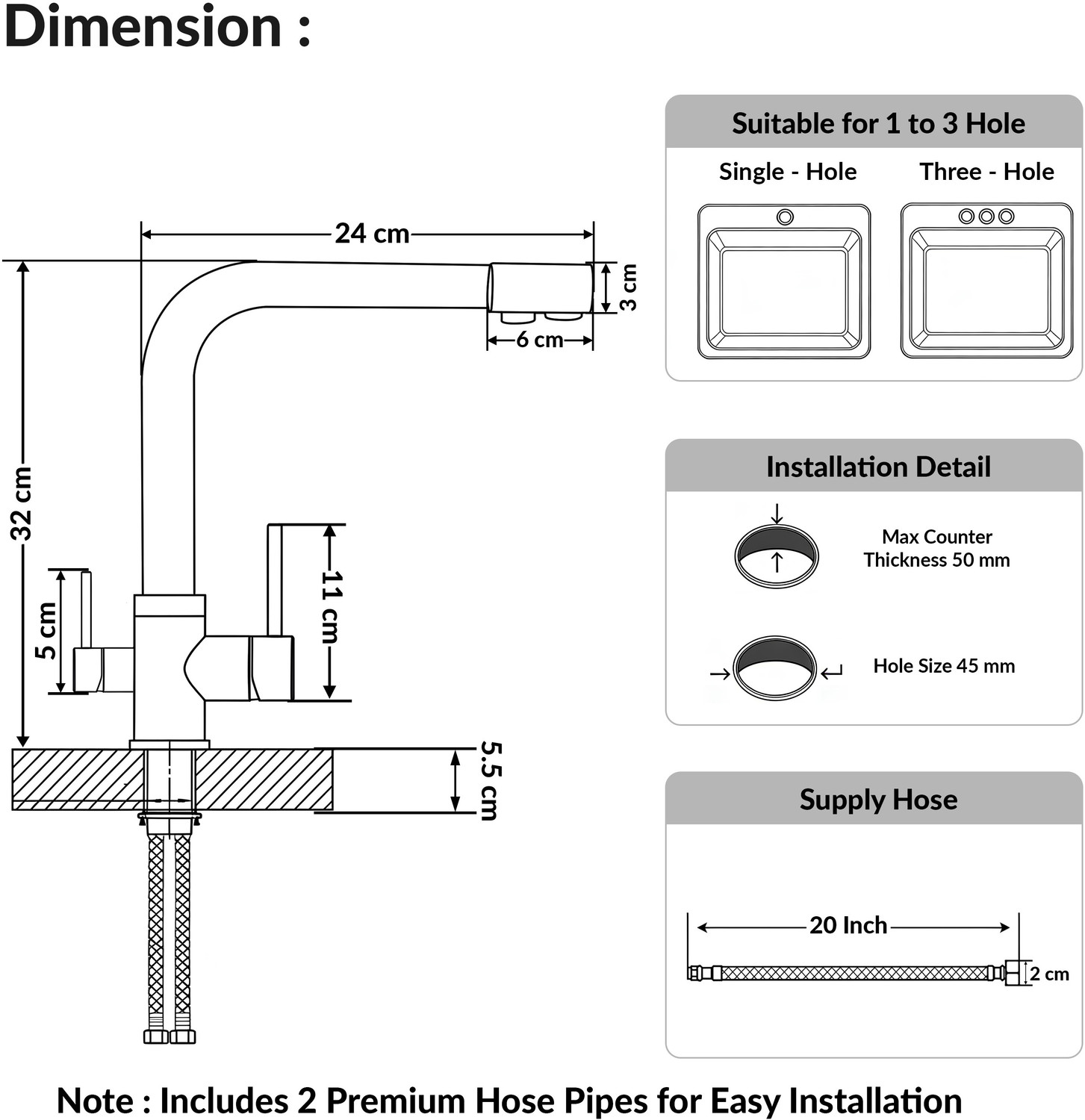 Image of Plantex Kitchen Sink Faucet /Kitchen Tap Handle /Double Handle Kitchen Mixer Tap Hot &Cold Sink Mixer Faucet