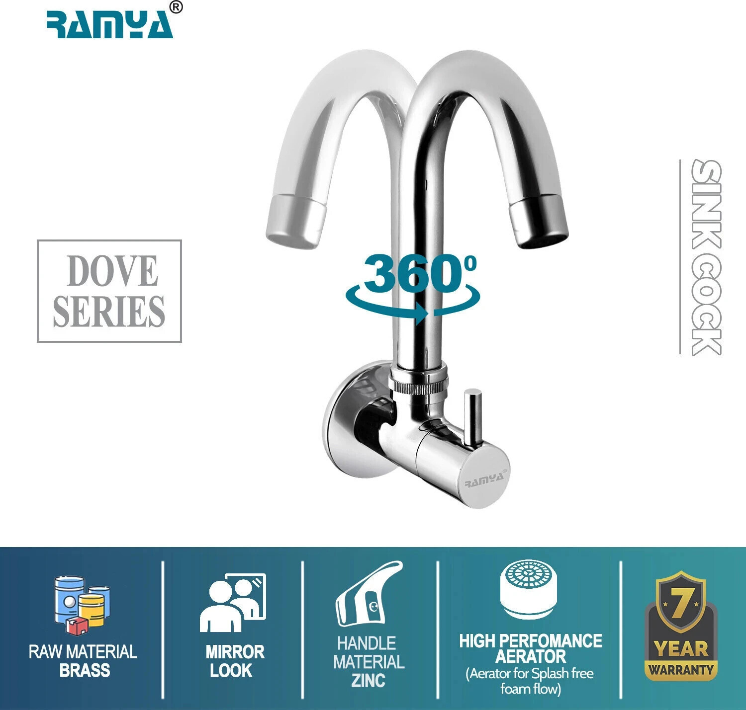 Image of Ramya Brass Sink Cock Pack OF 2 For Kitchen And Bathroom Tap Sink Tap Faucet
