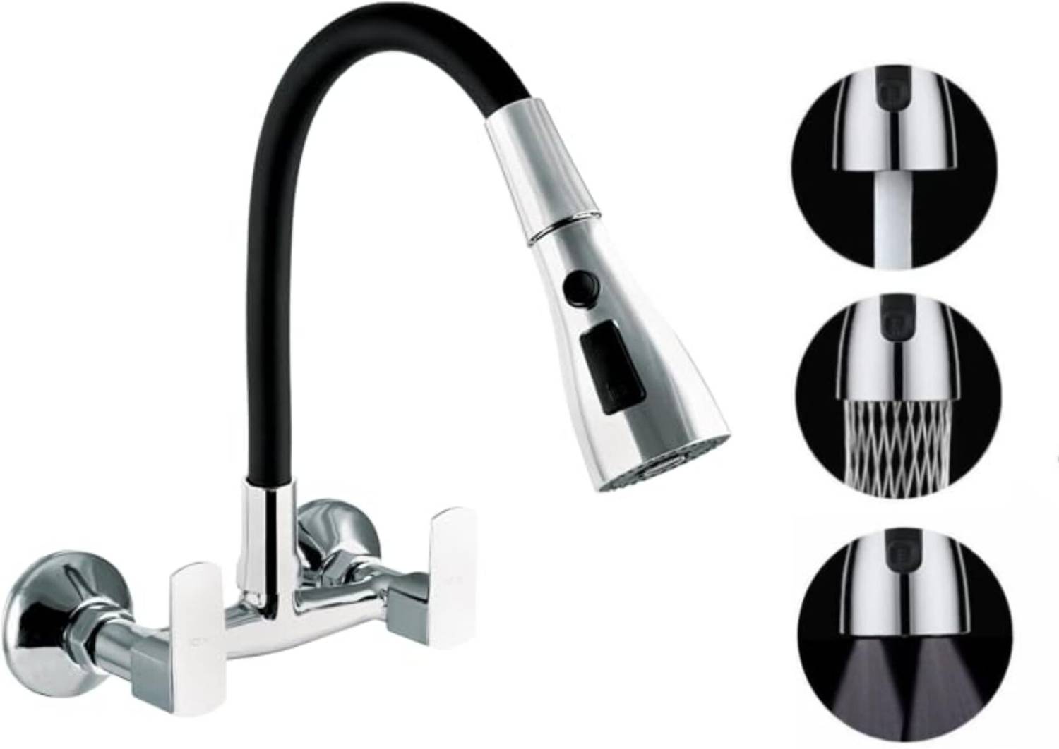 10x by 10X Brass Sink Mixer 3 Way SM-5664 Black Flexible Spout Sink Mixer Faucet
