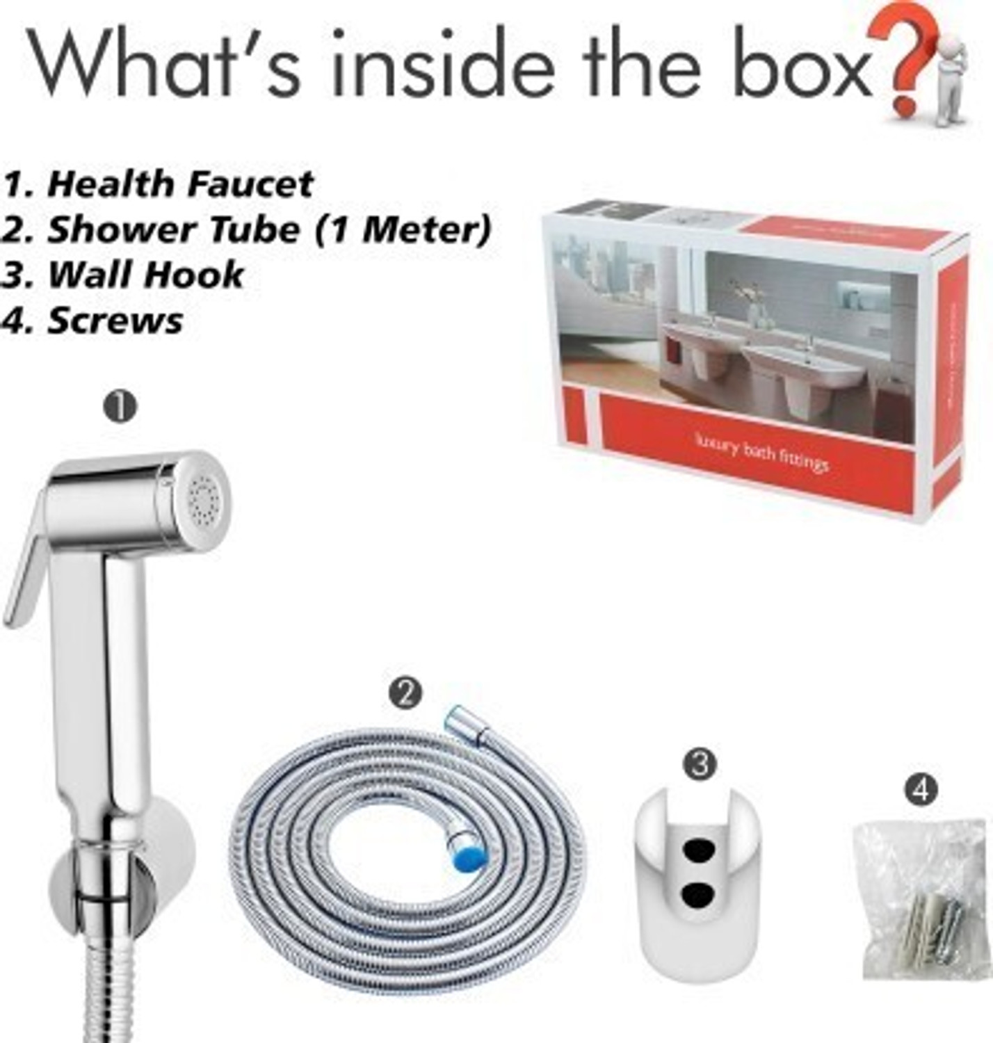 Image of KURIC ABS Health Faucet with SS-304 Grade 1 Meter Flexible Hose Pipe and Wall Hook Chrome Finish, Sink Sprayer, Jet Spray for Toilet, Wash Bidet Jet Spray Health Faucet