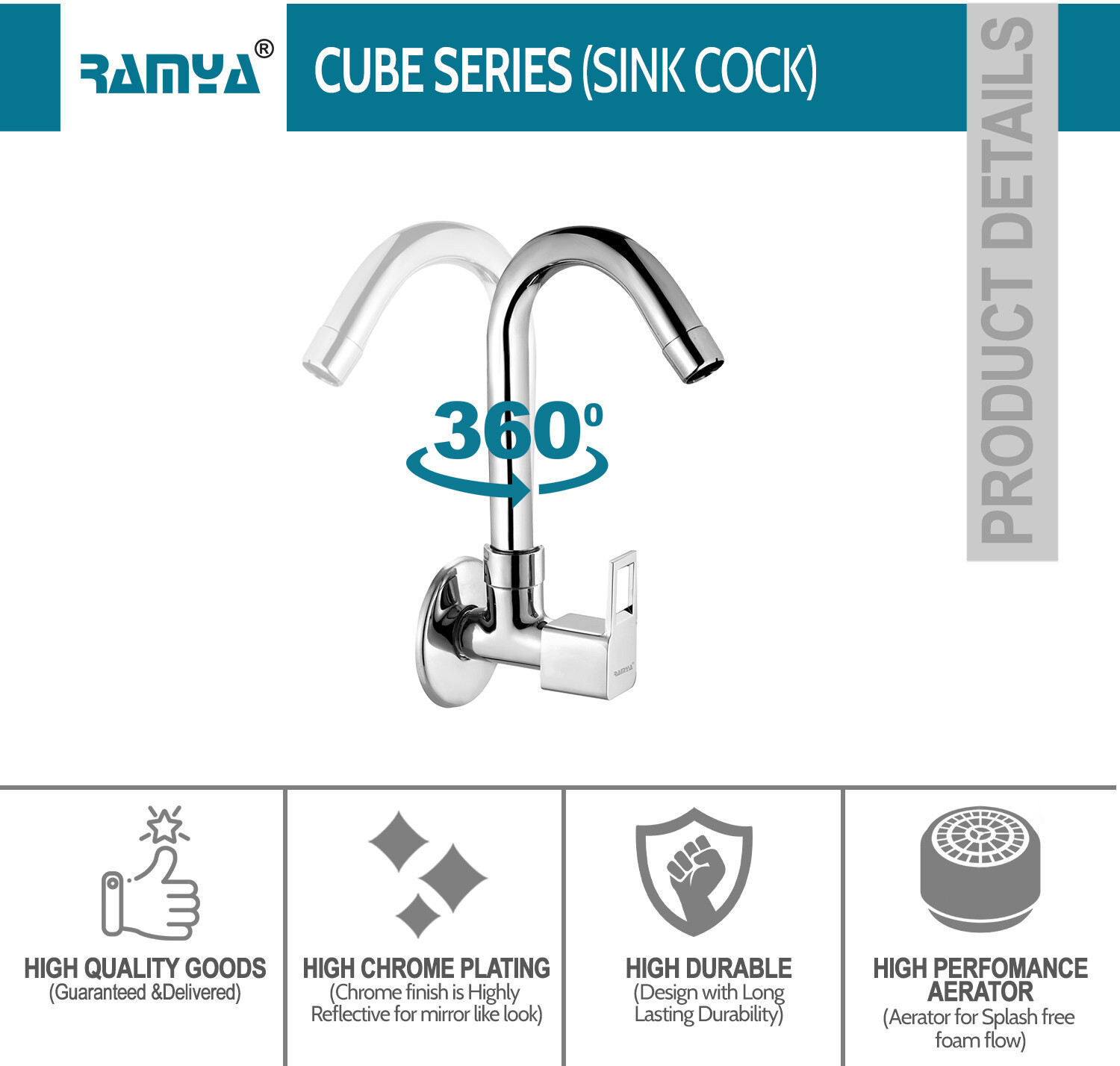 Image of Ramya Cube Sink Cock Tap (Brass) Pack OF 2 For Bathroom and Kitchen Tap Sink Tap Faucet